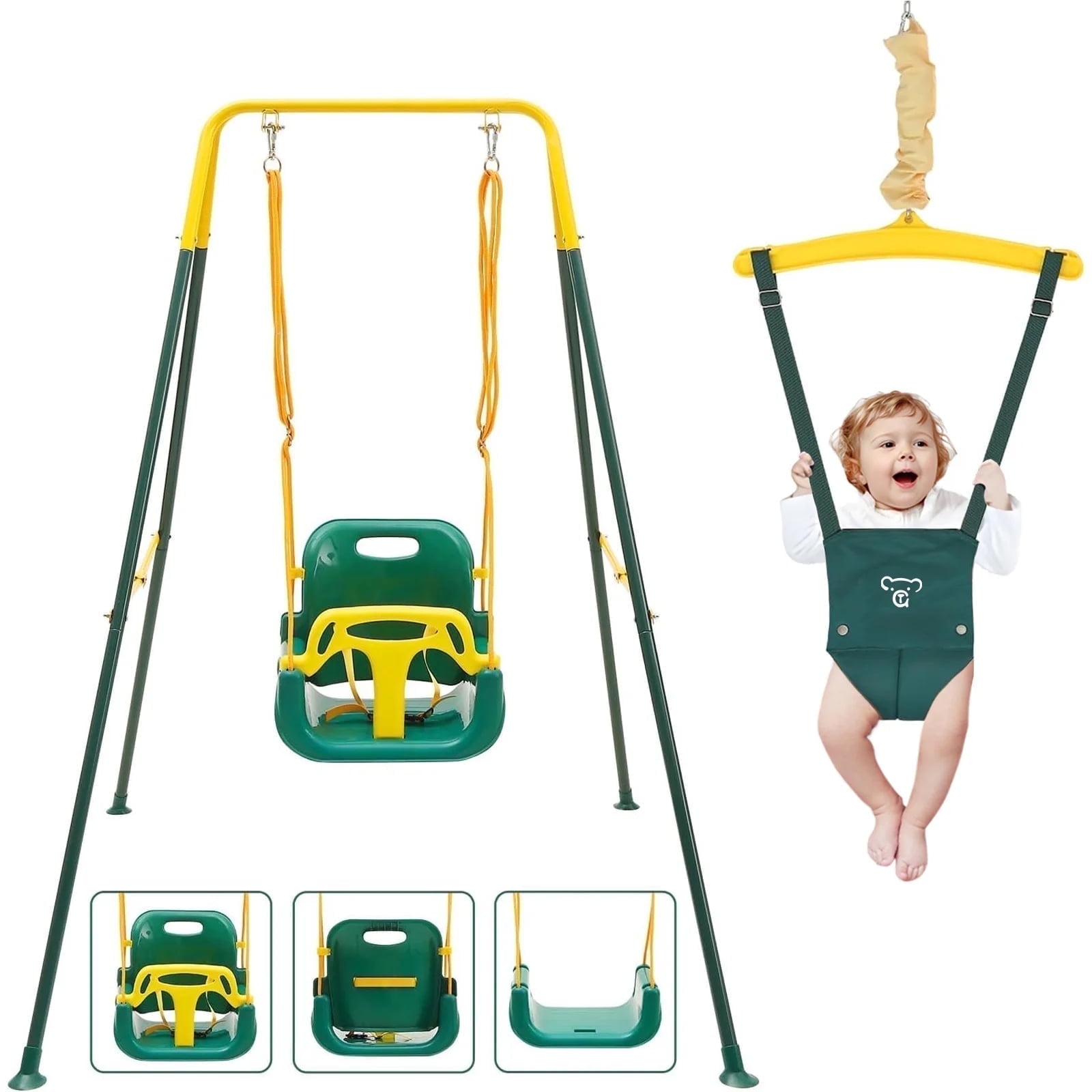 G TALECO GEAR 2 in 1 Baby Jumper and Bouncer, Baby Swing Outdoor, Toddler Swing Sets for Kids Age 1-3, Green