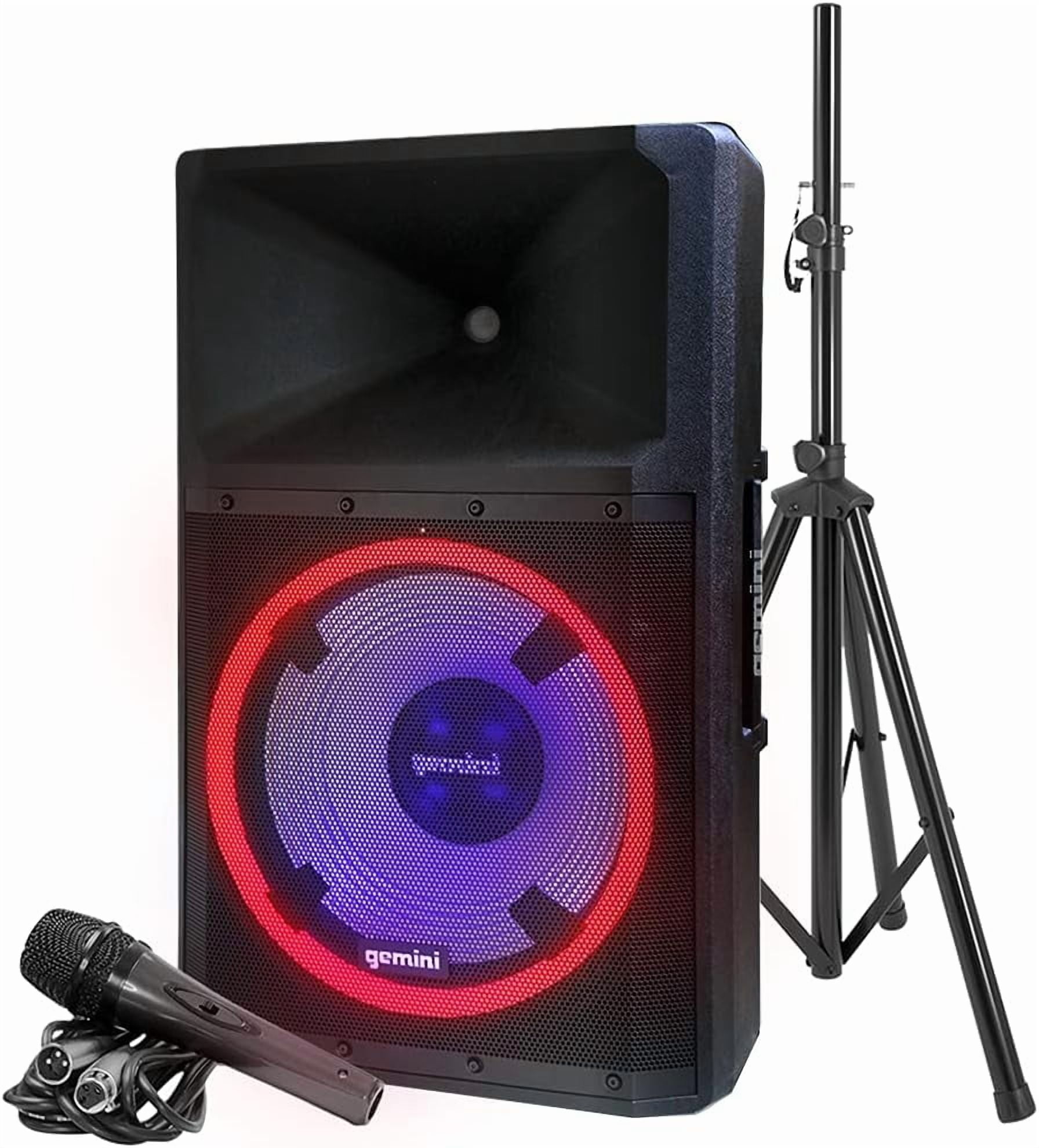 Gemini Sound GSP-L2200PK 2200W Bluetooth PA Speaker System, 15" Woofer, TWS, LED Party Lights, Mic+Stand, DJ/Events Ready