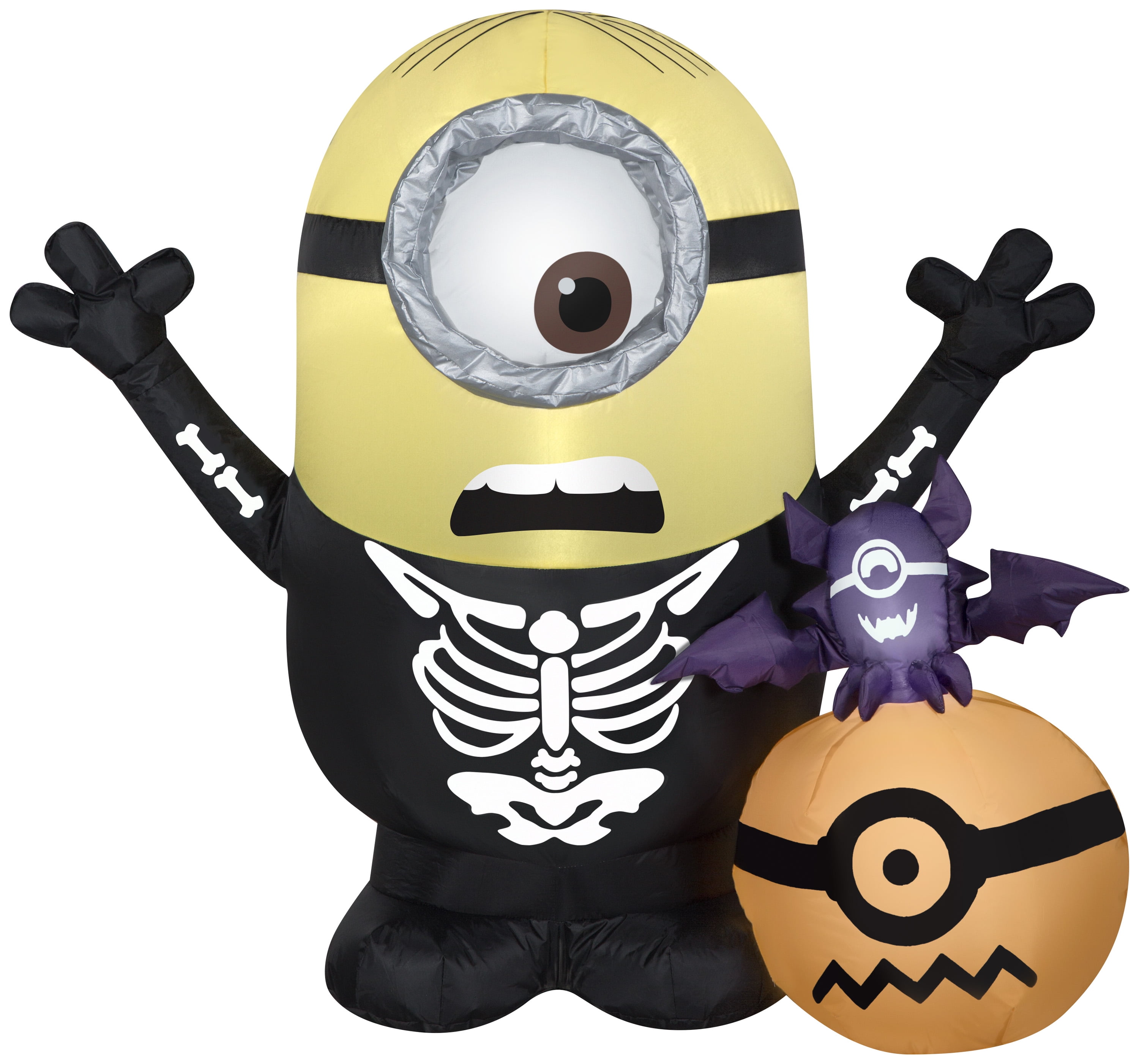 Gemmy Airblown Inflatable Minion Skeleton w/Pumpkin Scene Universal, 3 ft Tall, Multicolored