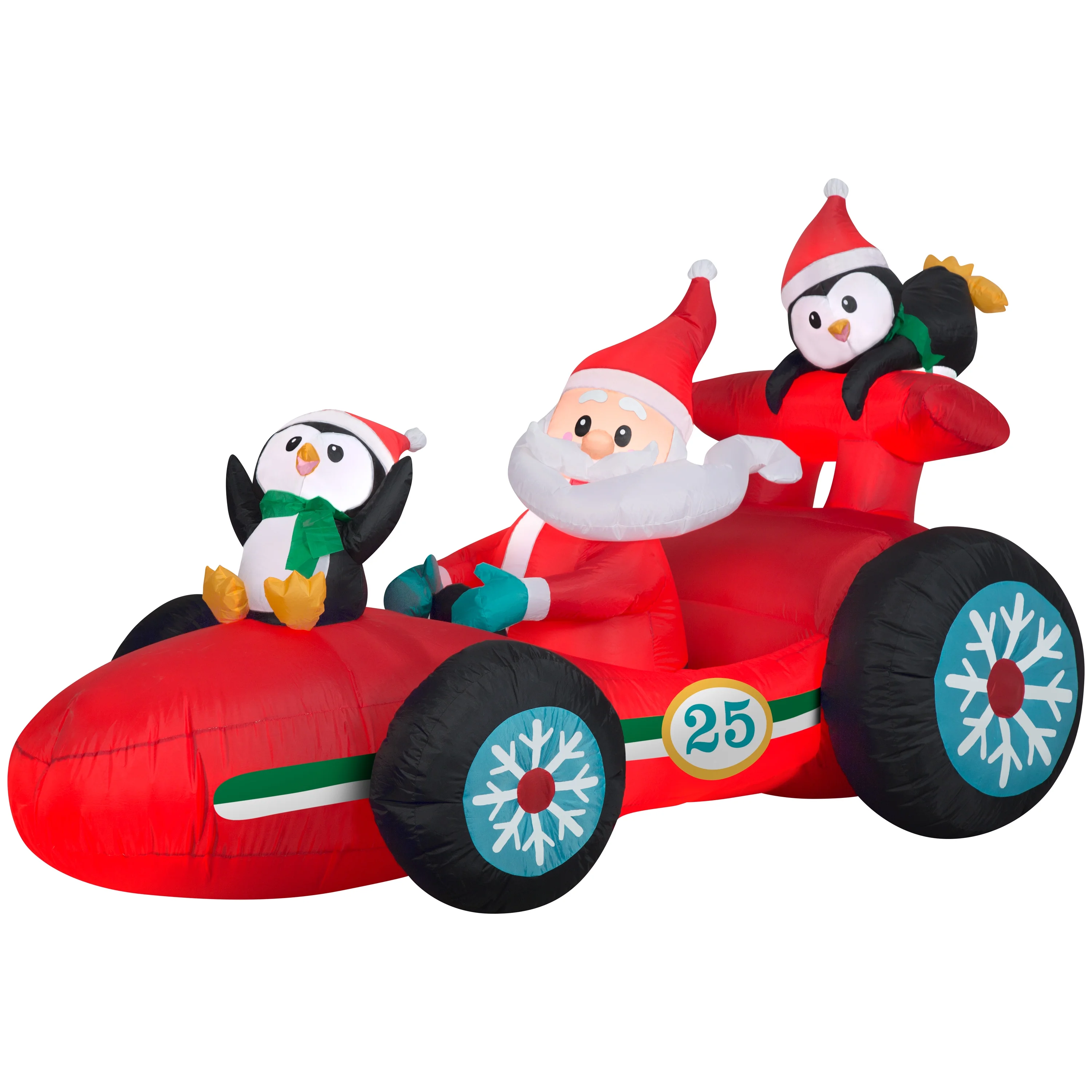 Gemmy Christmas Airblown Inflatable Inflatable Santa's Racecar with Penguins, 4 ft Tall