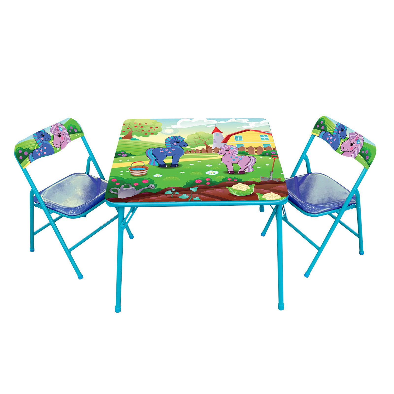 Gener8 Multicolor Pony Table & Chairs Set for Kids Ages 3-6, 24" x 24"
