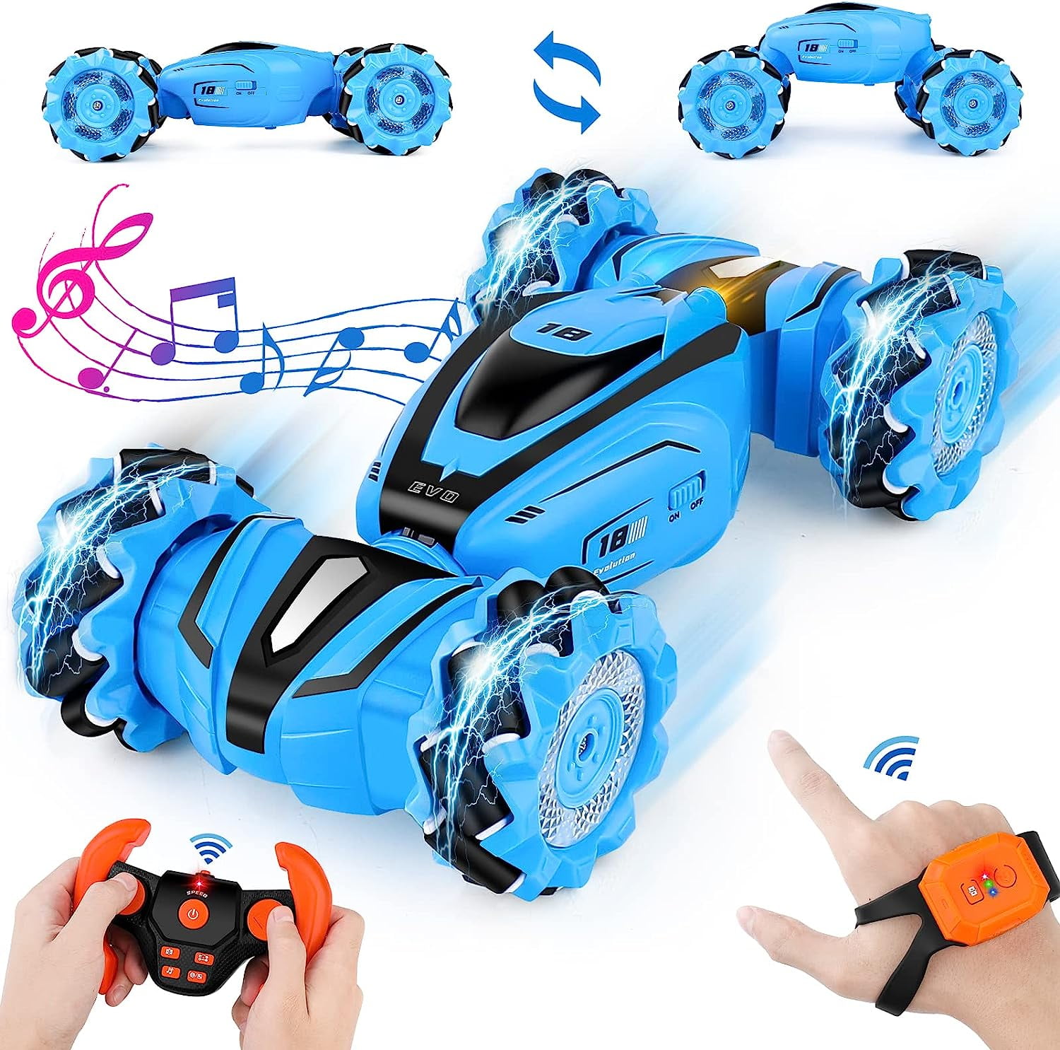 Gesture Sensor RC Stunt Car， Offroad Remote Control Car, 2.4Ghz Rechargeable RC Crawler Car, Birthday Gift for Boys & Girls (Blue)