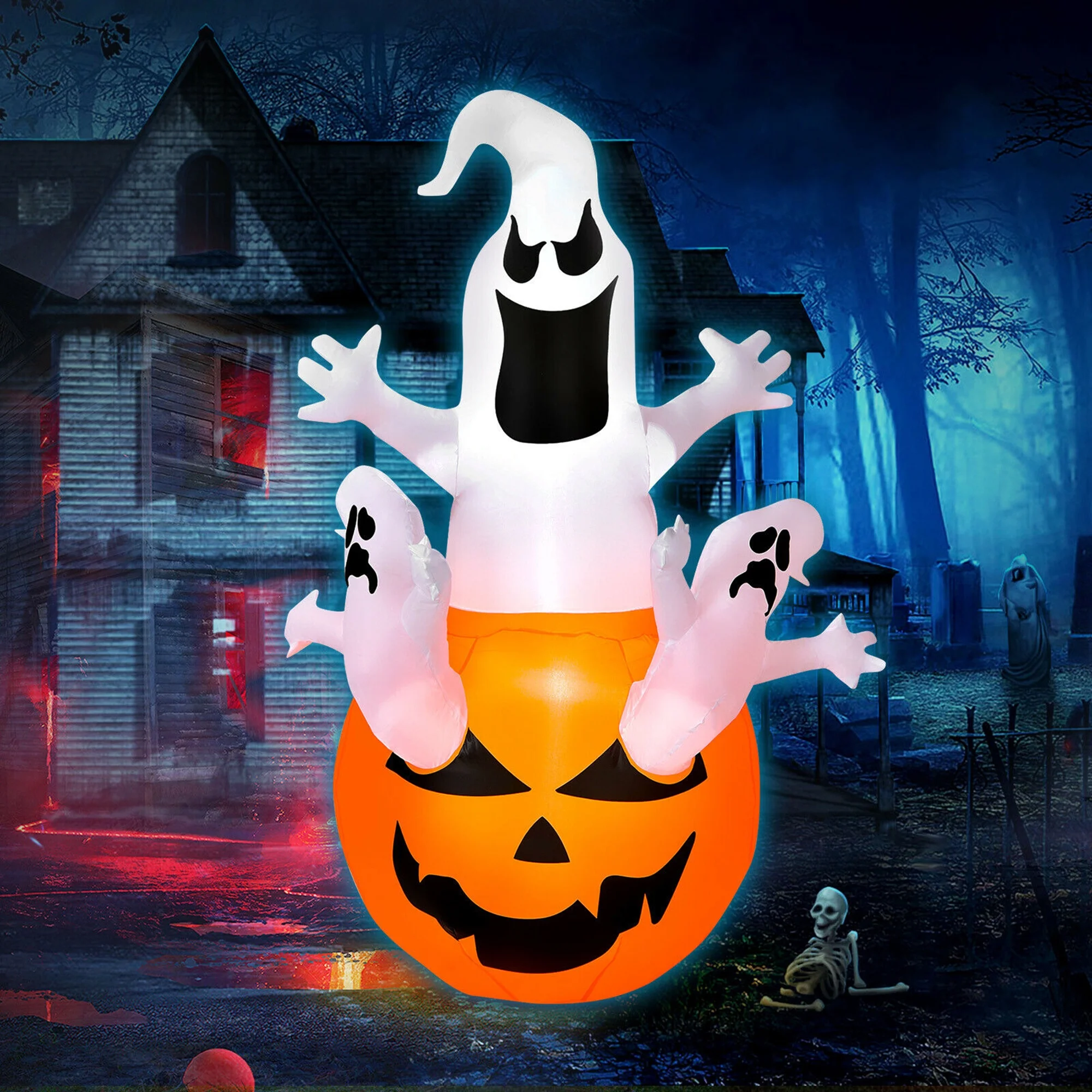 Gymax Ghost in Pumpkin Halloween Yard Inflatable, with Built-in LED Lights 6'