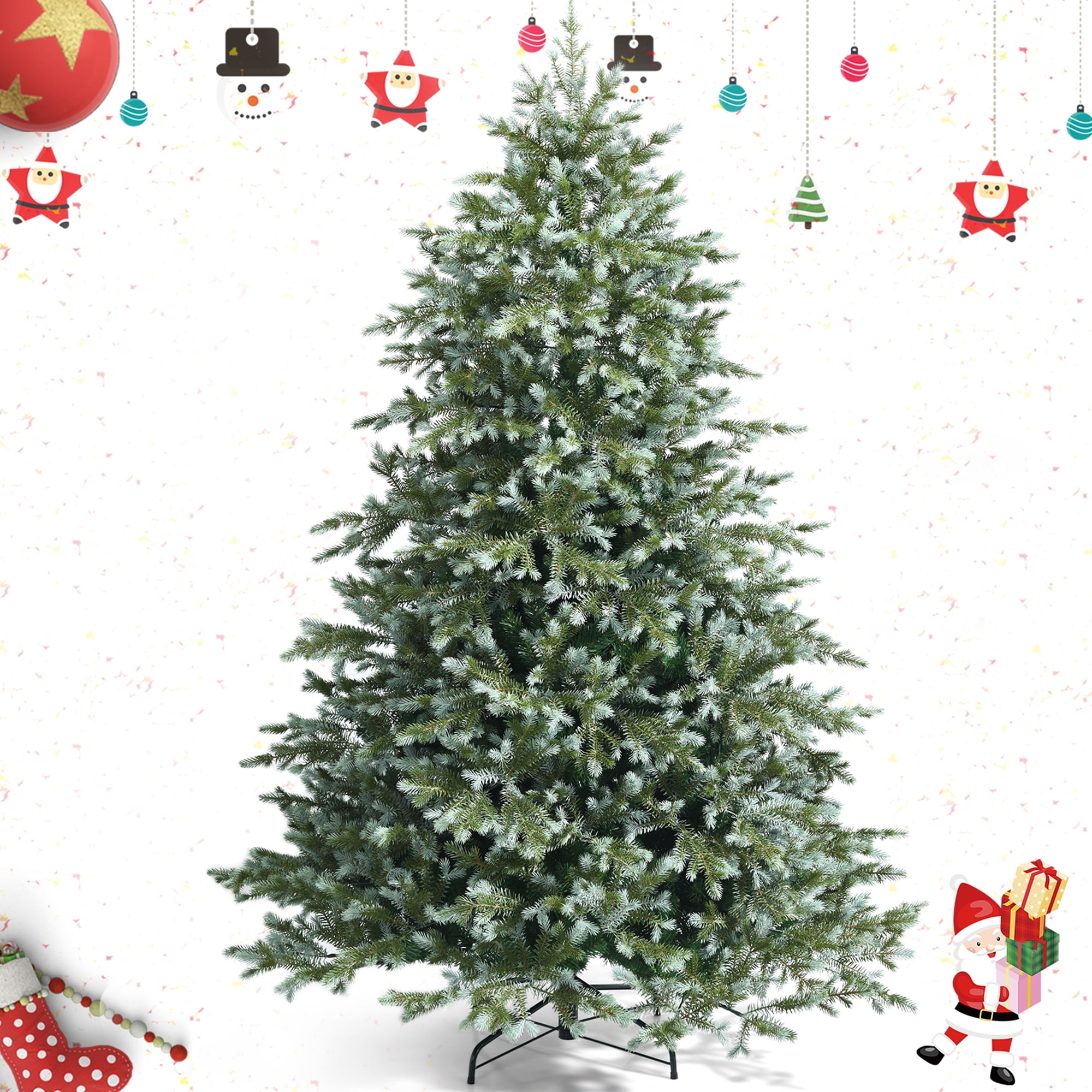 Gymax Green Hinged Full Hinged Artificial Christmas Tree, with Metal Stand 7'