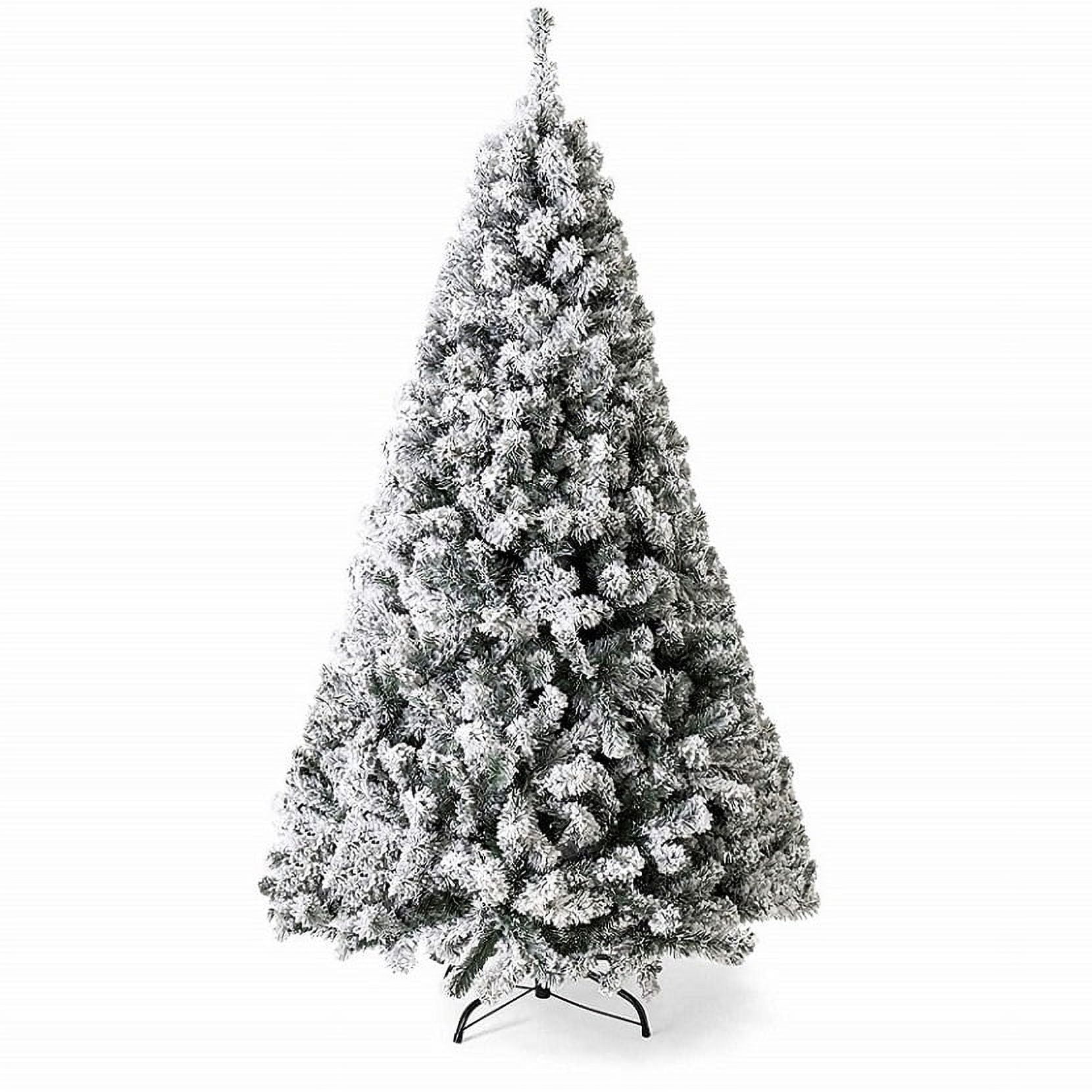 Gymax Green Unlit Snow Flocked Hinged Full Artificial Holiday Décor Christmas Tree, 9'