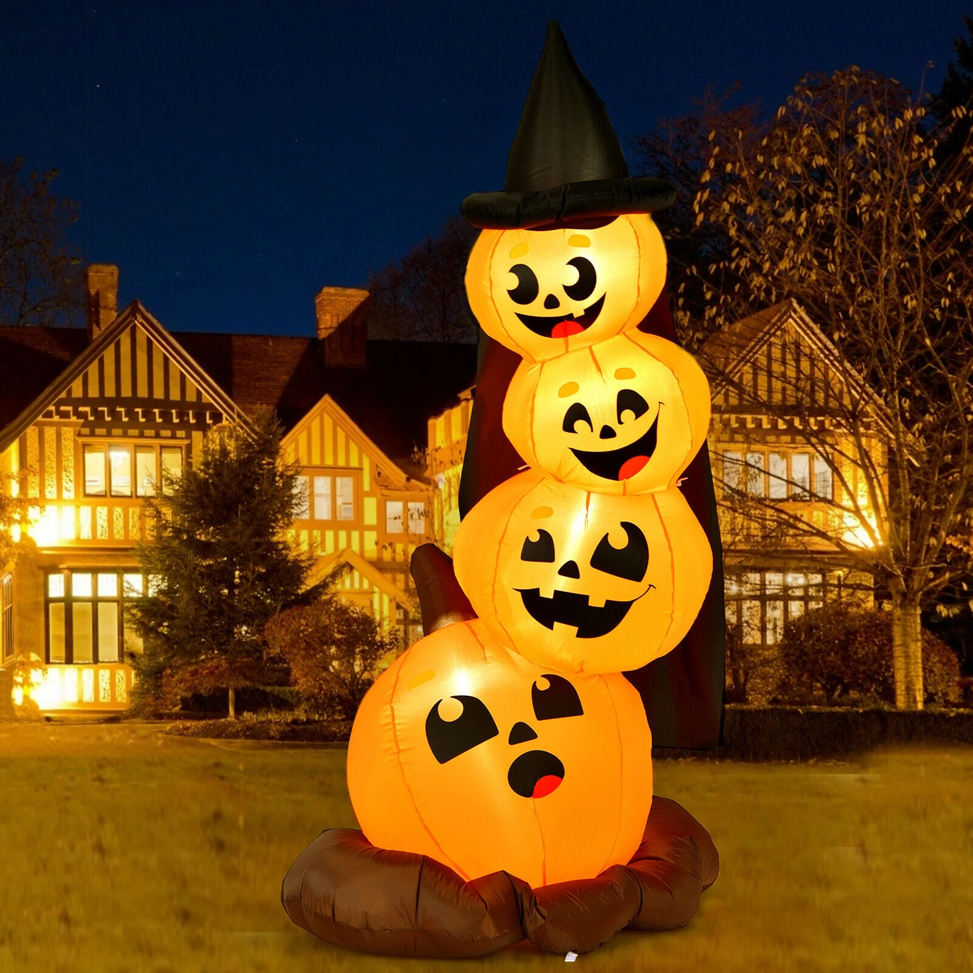 Gymax Pumpkin Combo Halloween Yard Inflatable, with Built-in LED Lights 7'
