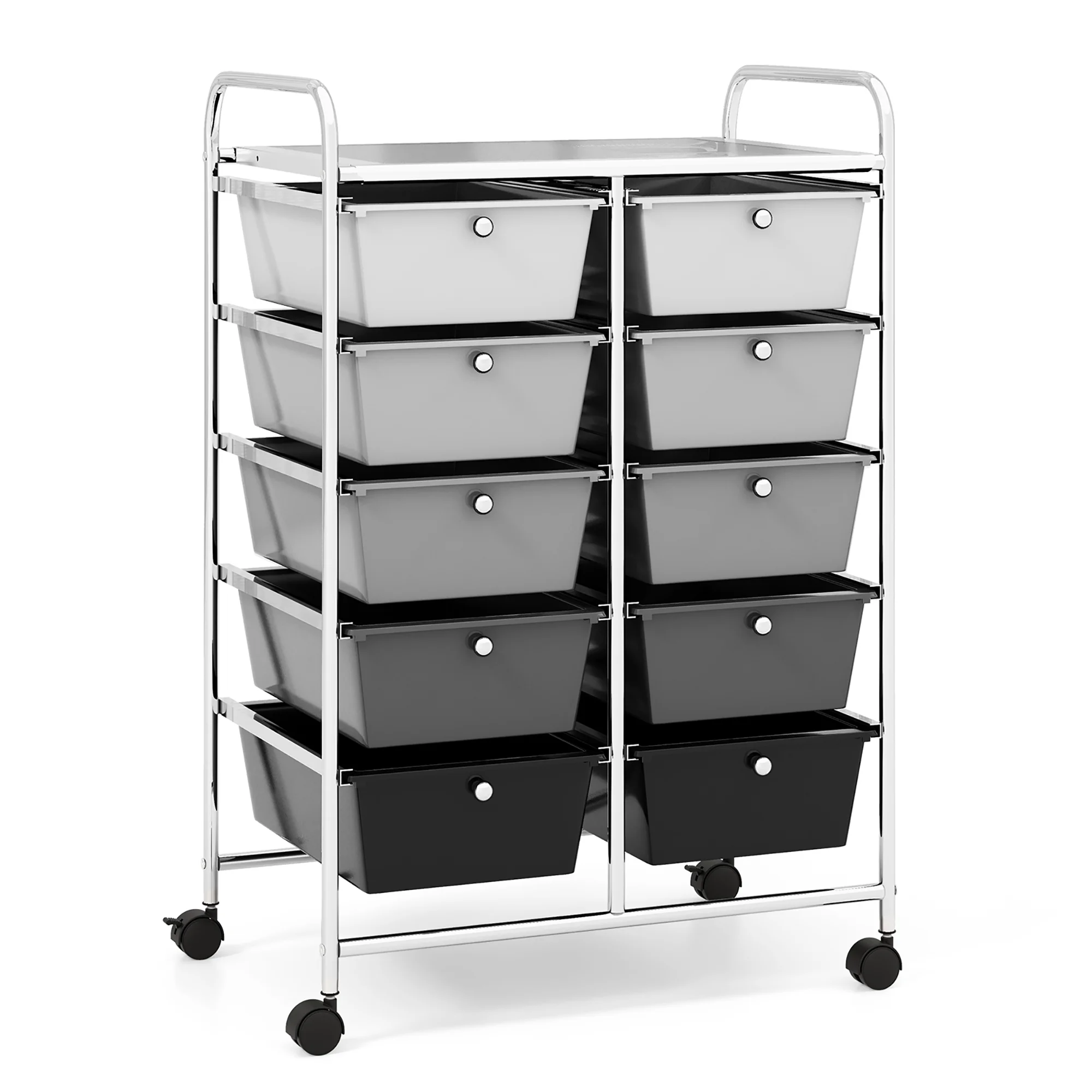 Gymax 10-Drawer Rolling Storage Cart Tools Scrapbook Paper Organizer on Wheels Black Gradient