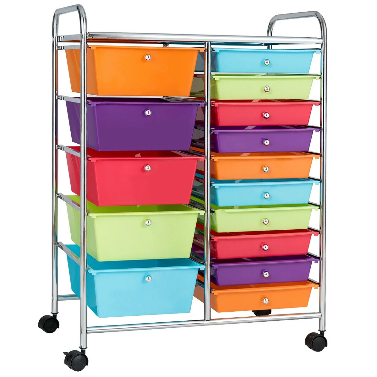 Gymax 15 Drawer Rolling Storage Cart Opaque Multicolor Drawers Home Organizer Rainbow