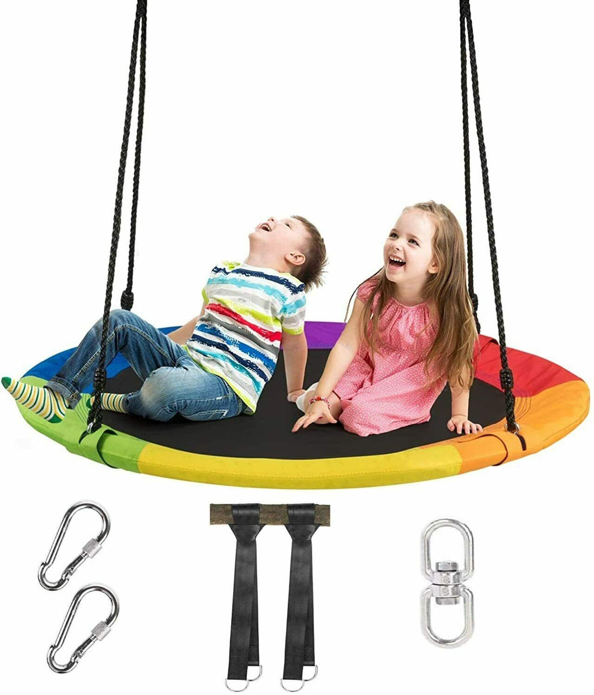 Gymax 40'' 770 lbs Flying Saucer Tree Swing Kids Gift w/ 2 Tree Hanging Straps Colorful