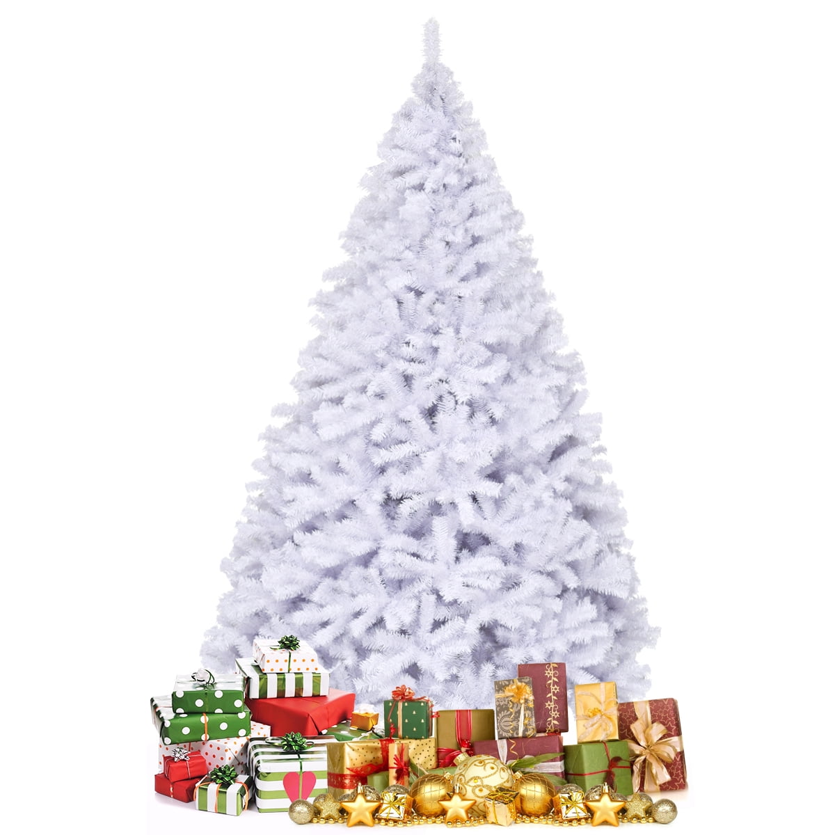 Gymax 9ft White Christmas Tree Classic Pine Tree PVC Material Thicken Tips(White)