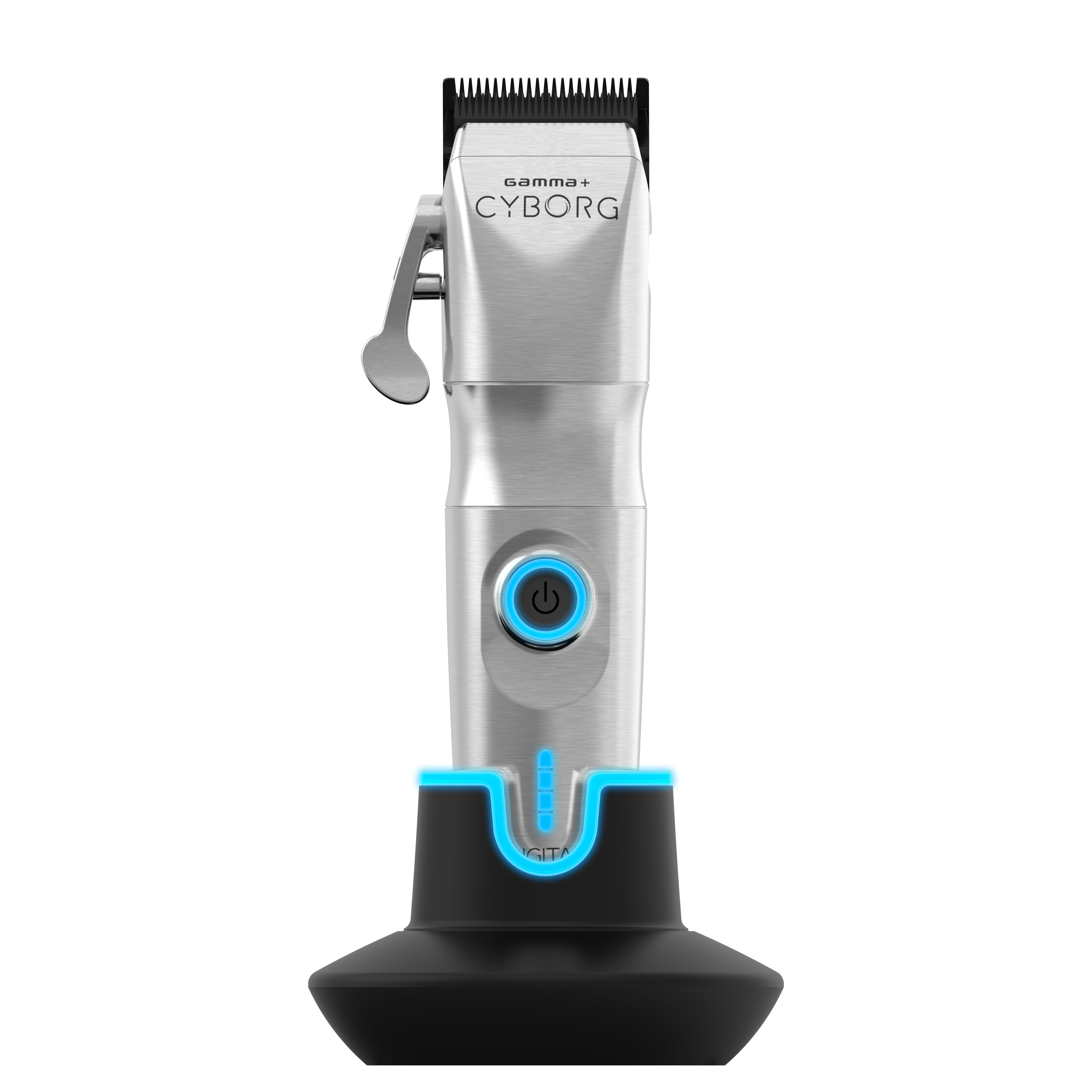 GAMMA+ Cyborg Professional Metal Hair Clipper, Adjustable, Battery Powered, Silver, GP604M