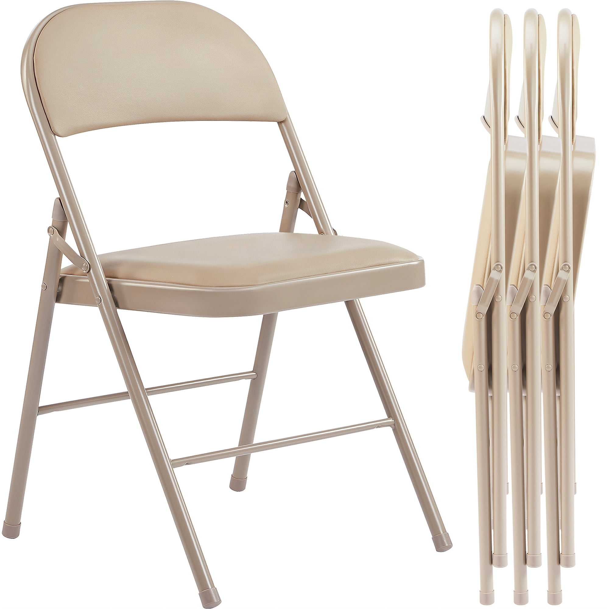 Vinyl Padded Folding Chair (4 Pack), khaki