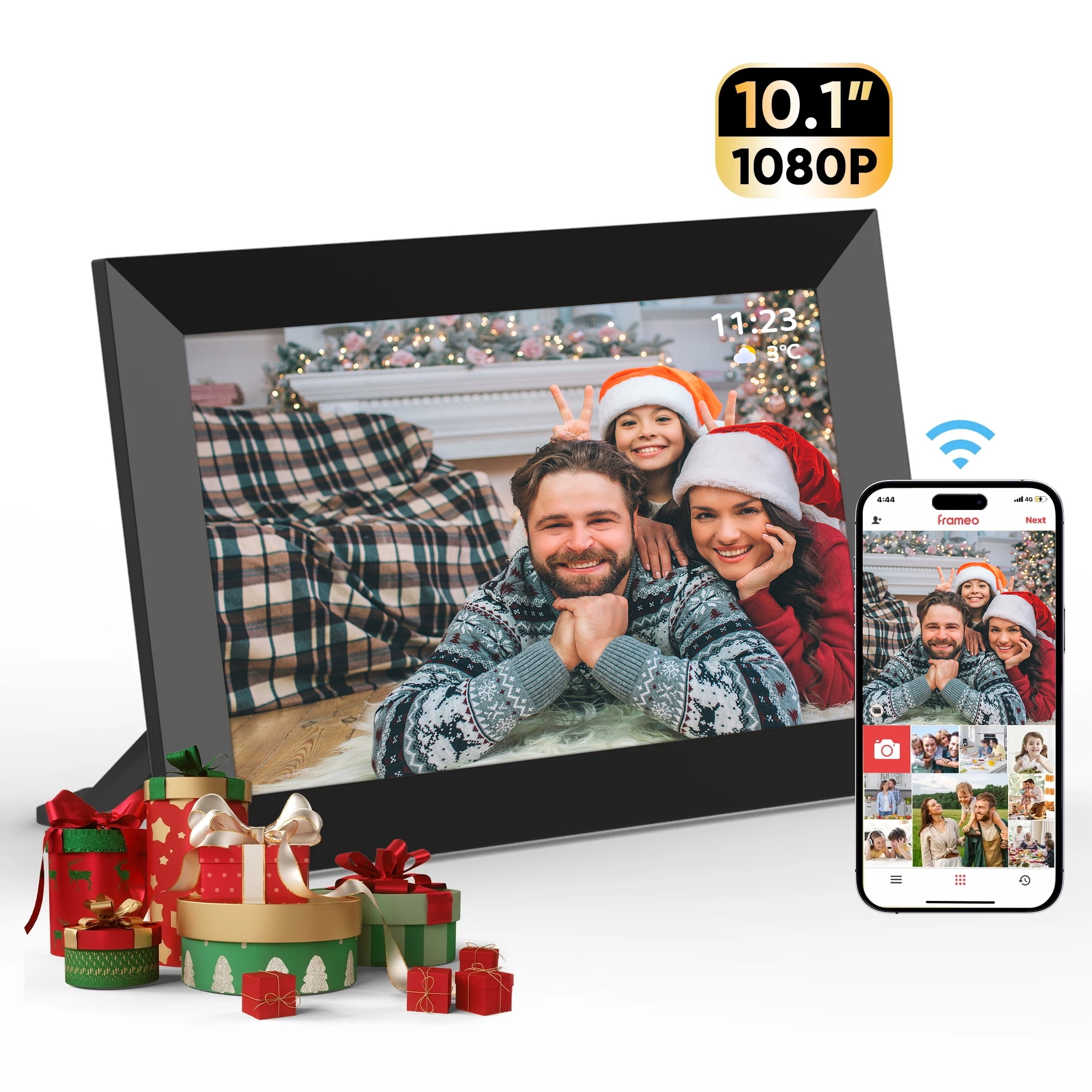 GCZ 10.1'' WiFi Digital Picture Frame, 1280*800 HD Touch Screen, Smart Photo Frame with Built-in 16GB, Auto-Rotate, Share Photos/Videos via FRAMEO App