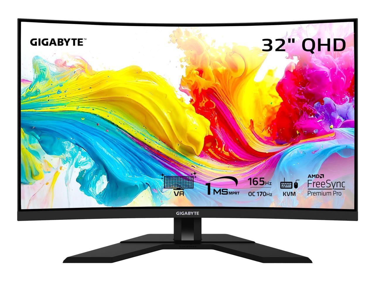 GIGABYTE - M32QC - 32" VA Curved Gaming Monitor - QHD 2560x1440 - 165Hz/OC 170Hz - 1ms MPRT - AMD FreeSync Premium Pro - Type C KVM - HDMI, DP, Type C - Height Adjustable - Black