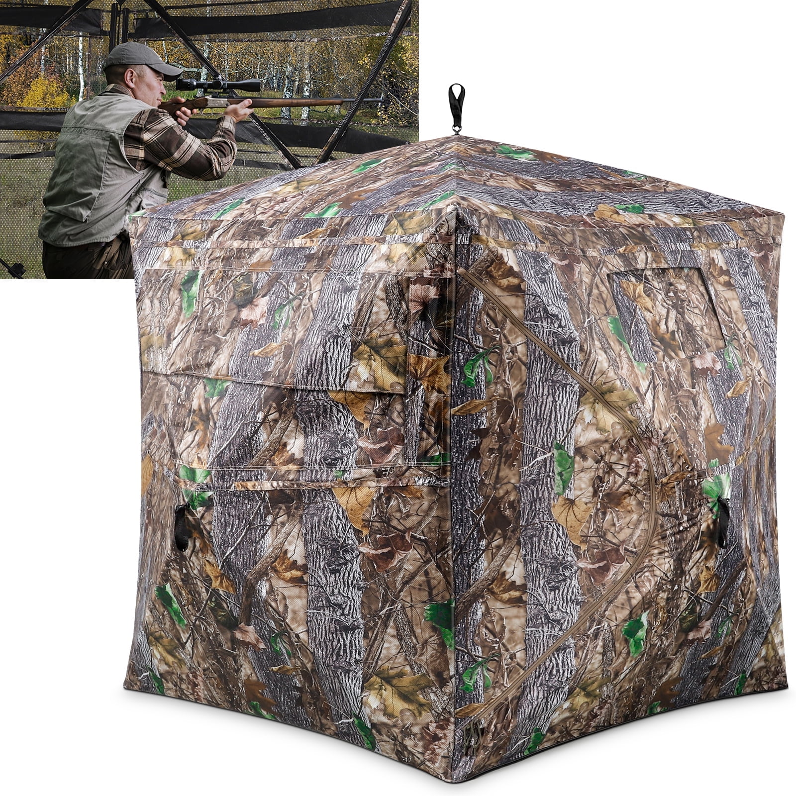 GIKPAL Portable 2-3 Person 270 Degree See Through Hunting Blind Pop-Up Ground Blind with Tie-downs & Carrying Bag for Deer, Duck and Turkey Hunting