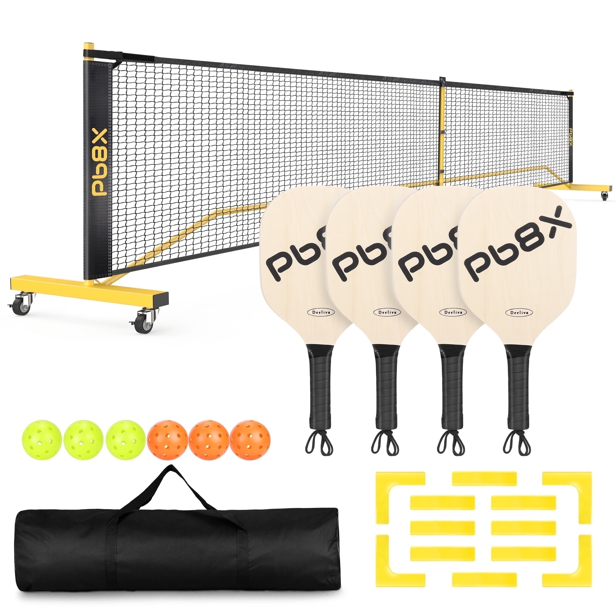 GIKPAL 22FT Portable Pickleball Net Set w/ Locking Wheels - Complete Beginner Kit (Net, 4 Paddles, 6 Balls, Bag, Line Markers)
