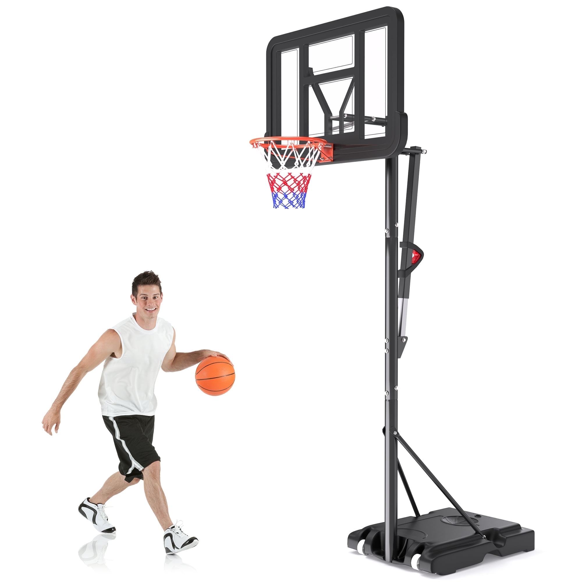 GIKPAL Portable Basketball Hoop System,Quickly Height Adjustable 4.9-10FT with 44" Shatterproof PVC Backboard for Kids/Teenagers /Adults Indoor Outdoor with Wheels