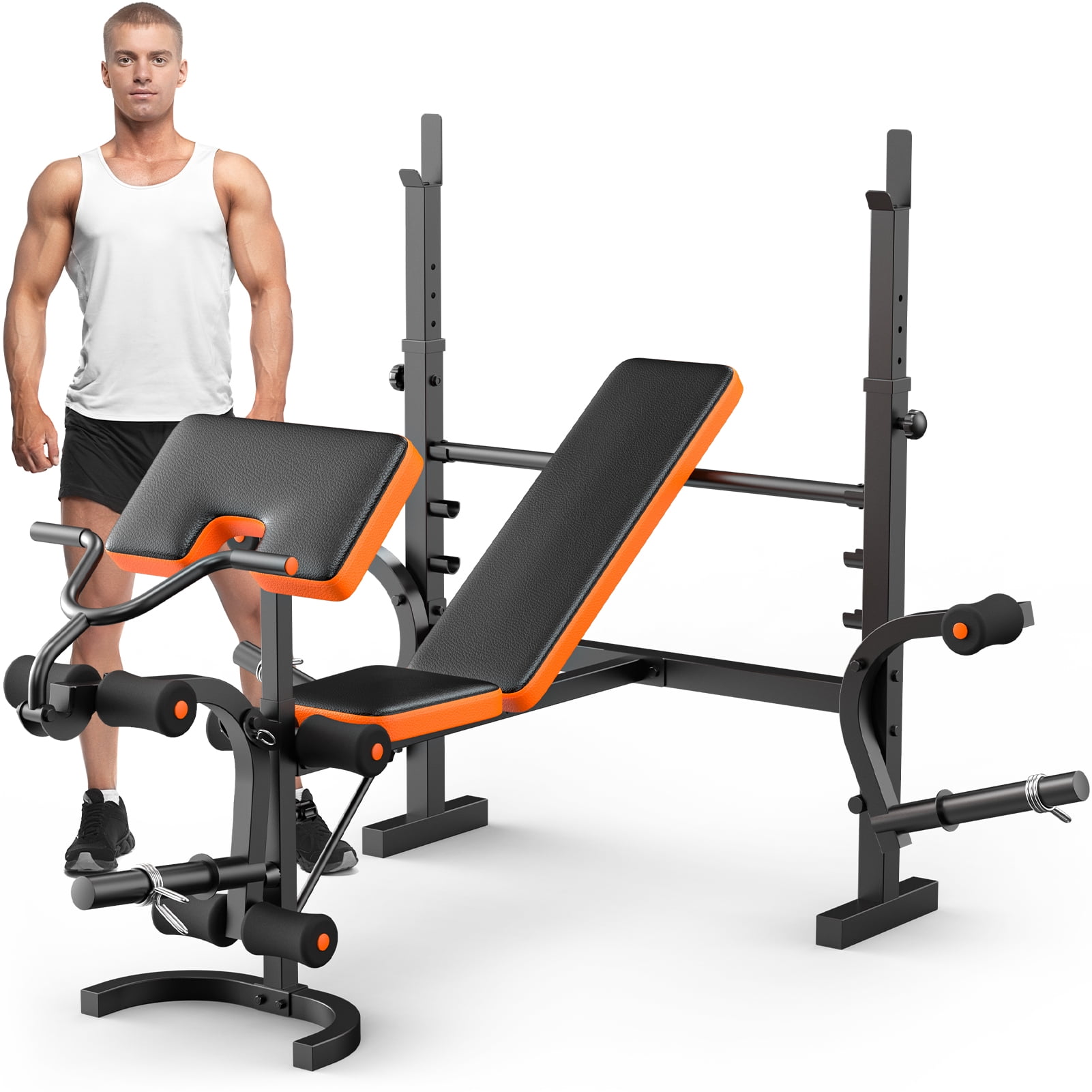GIKPAL 6-in-1 Multi-Purpose Adjustable Weight Bench Workout Bench Set with Barbel Rack and Leg Developer for Home Gym Full Body Training(Excluding Barbell and Weight Plate)