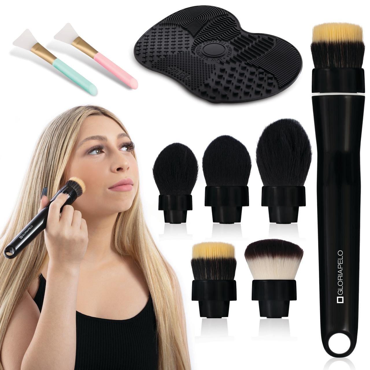 GLORIAPELO Rotating Foundation Brush – Electric Makeup Brush with 5 Head Interchangeable