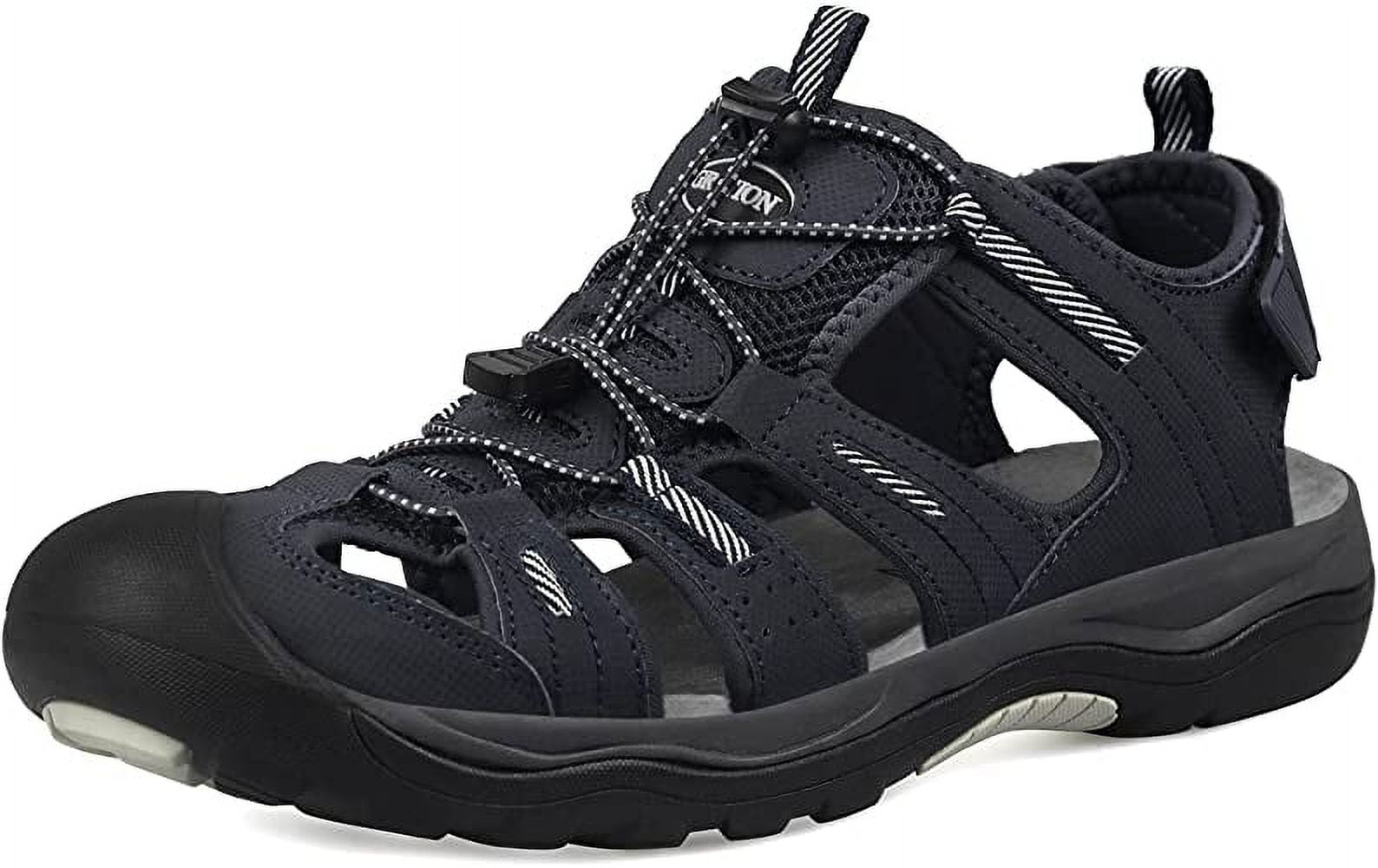 GRITION Mens Outdoor Hiking Sandals Closed Toe Waterproof Fisherman Walking Water Sandals Lightweight Athletic Shoes Easy Wearing Adjustable Protection Summer navy
