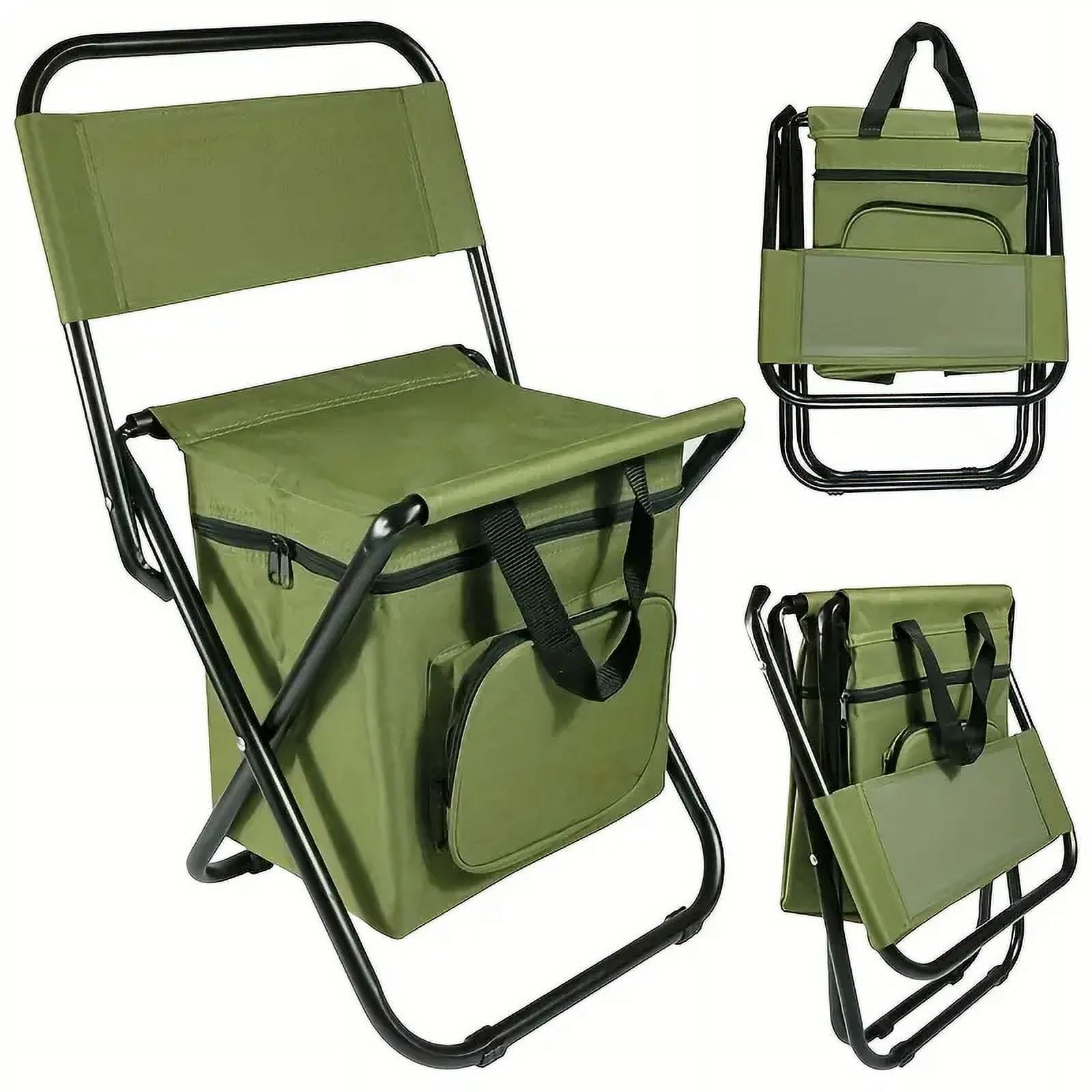 GVDV Backpack Cooler Chair Fishing Chairs with Backrest Folding Camping Stool Compact for Outdoors Hiking Hunting Travel, Supports 440 lbs