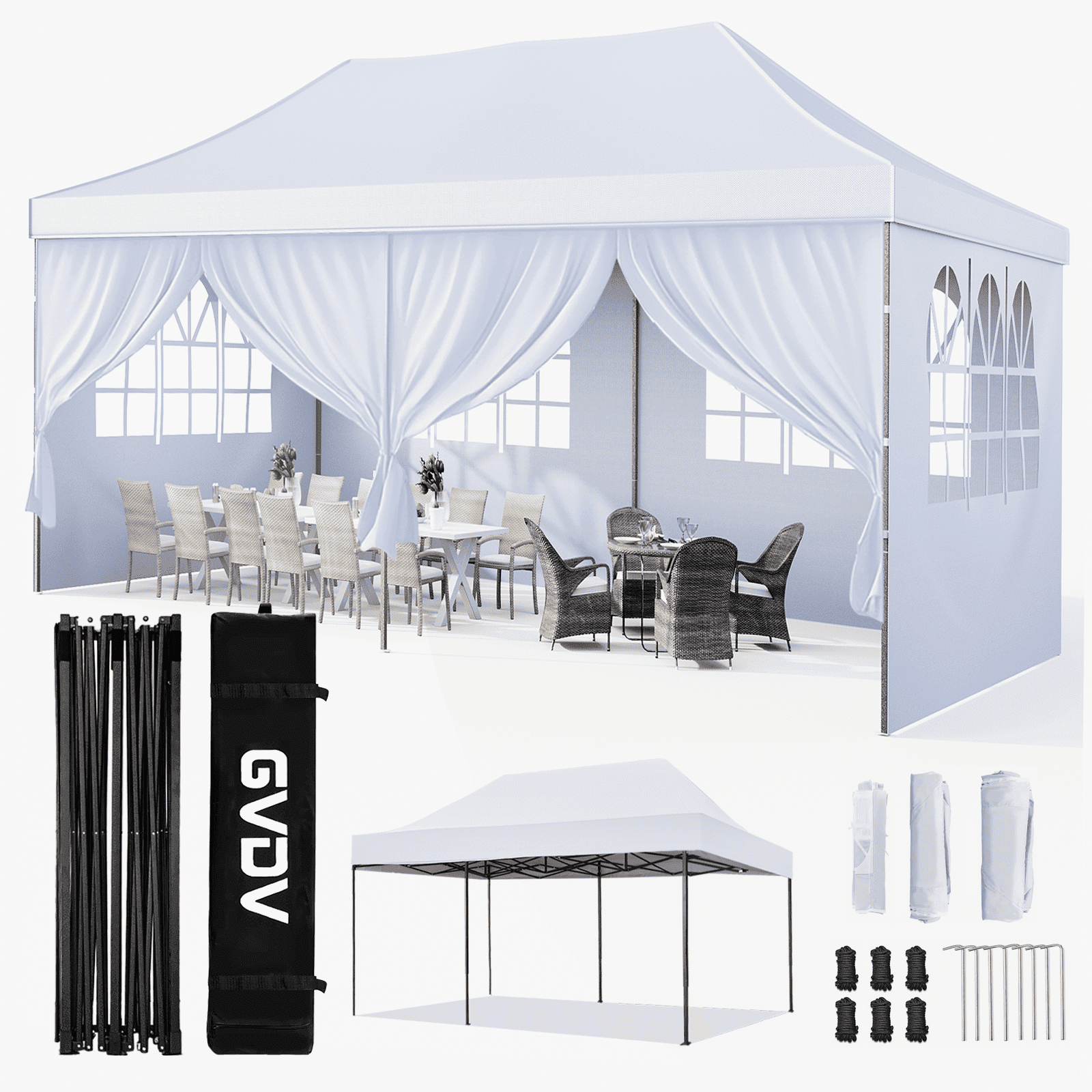 GVDV 10' x 20' Pop up Canopy Tent Party Tent Outdoor Event Instant Tent Gazebo with Removable Sidewalls and Carry Bag, White