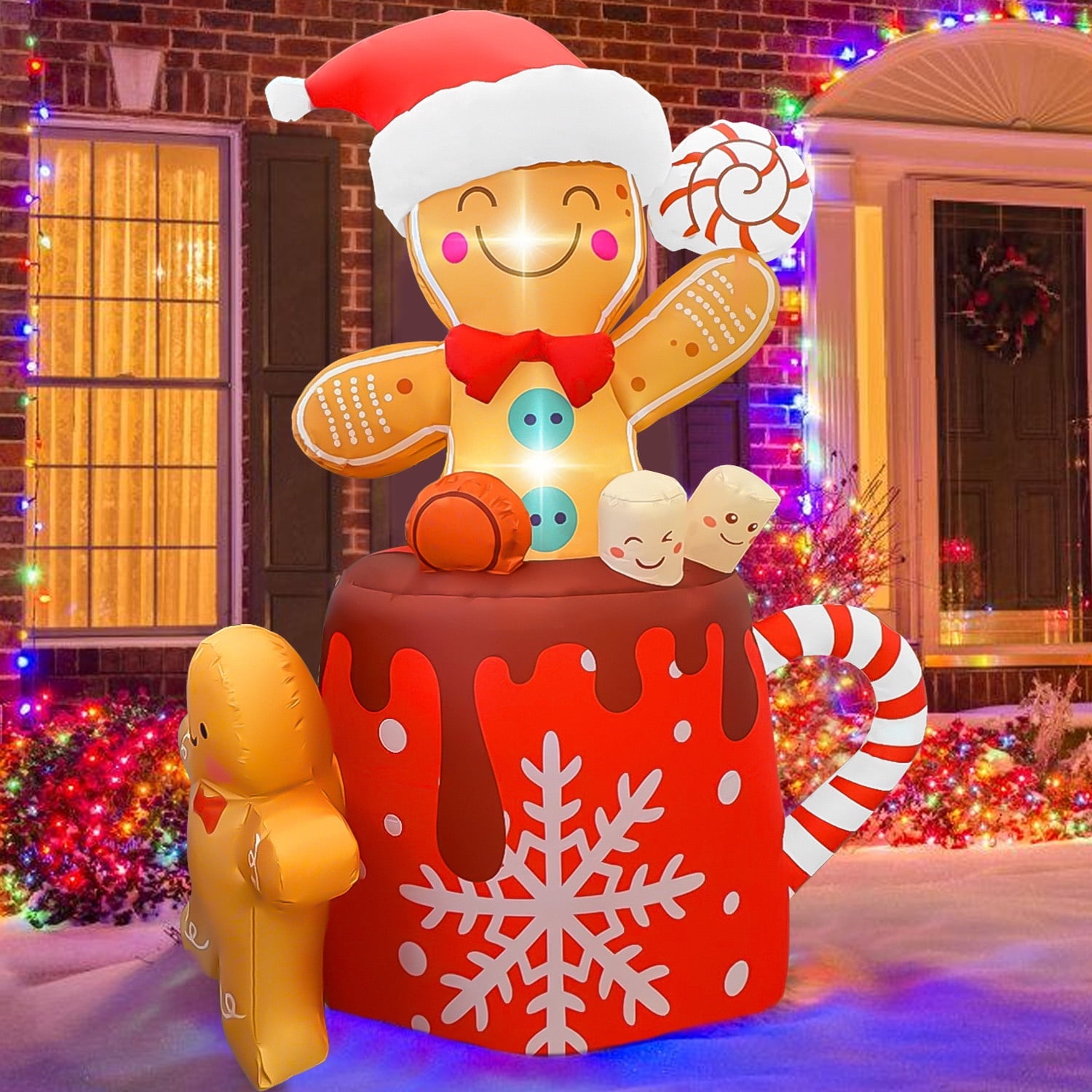 GVDV 6ft Christmas Inflatables Outdoor Decorations, Christmas Blow-up Yard Decorations Gingerbread Man for Garden Lawn Xmas Decor