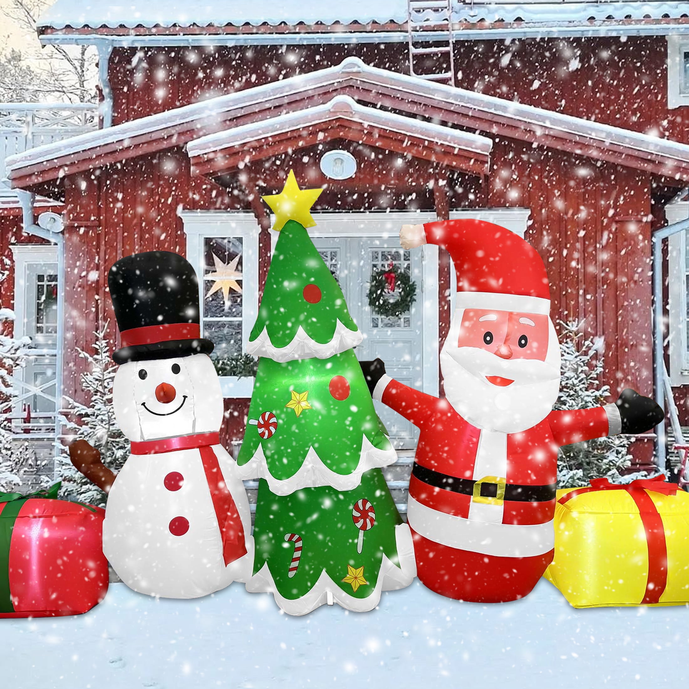 GVDV 8 FT Long Christmas Inflatables - Santa Claus, Snowman & Tree for Outdoor Lawn, Yard, Garden, Party Holiday Decorations