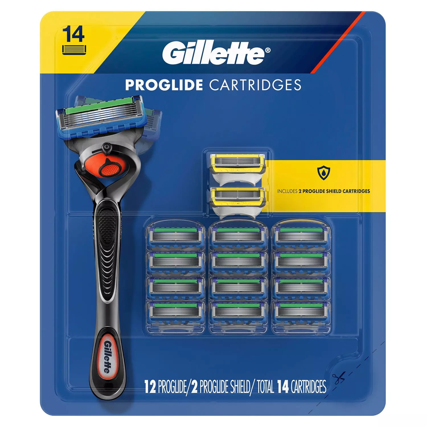 Gillette ProGlide Men's Razor Blades, 12 Refills and ProGlide Shield Men's Razor Blades, 2 Refills