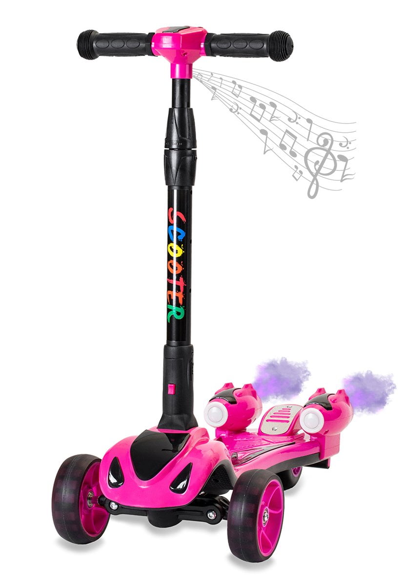 GlareWheel ES-Y1 Kids Rocket Kick Scooter Real Smoking Music and LED Light Portable Foldable