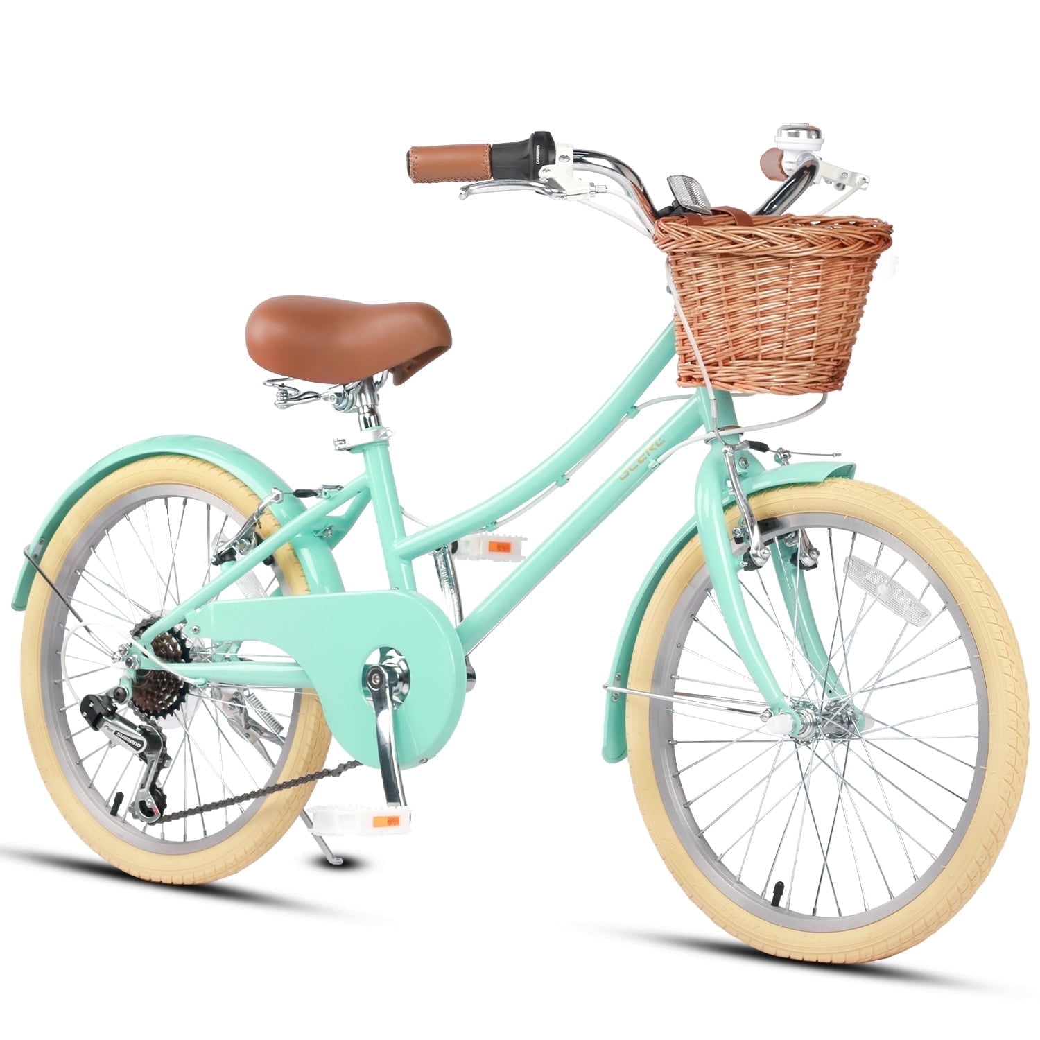 Glerc Missy 20" Girl Bicycle for Youth Over 6 Years Old Kids, Teenager with Wicker Basket, Mint Green