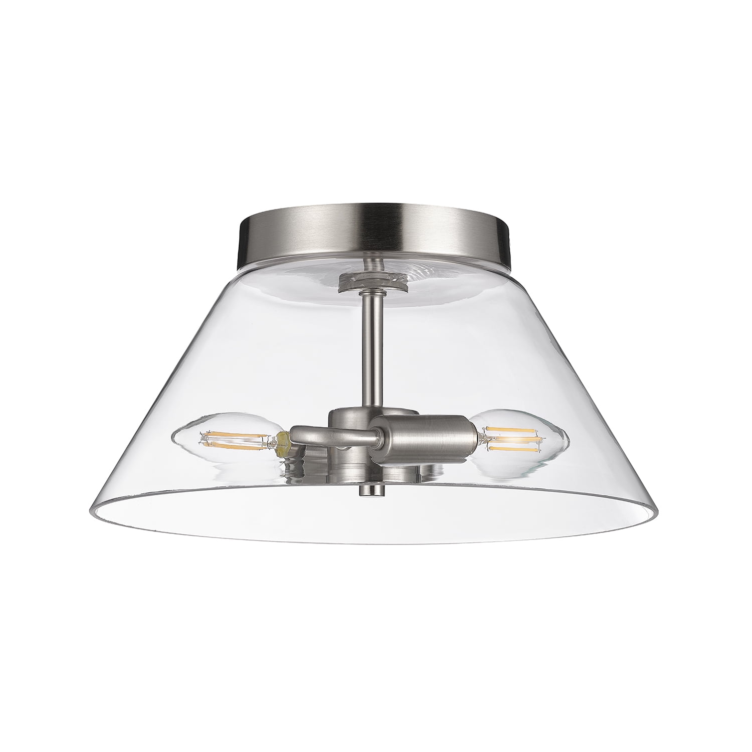 2-Light Satin Nickel Flush Mount Ceiling Light with Glass Shade