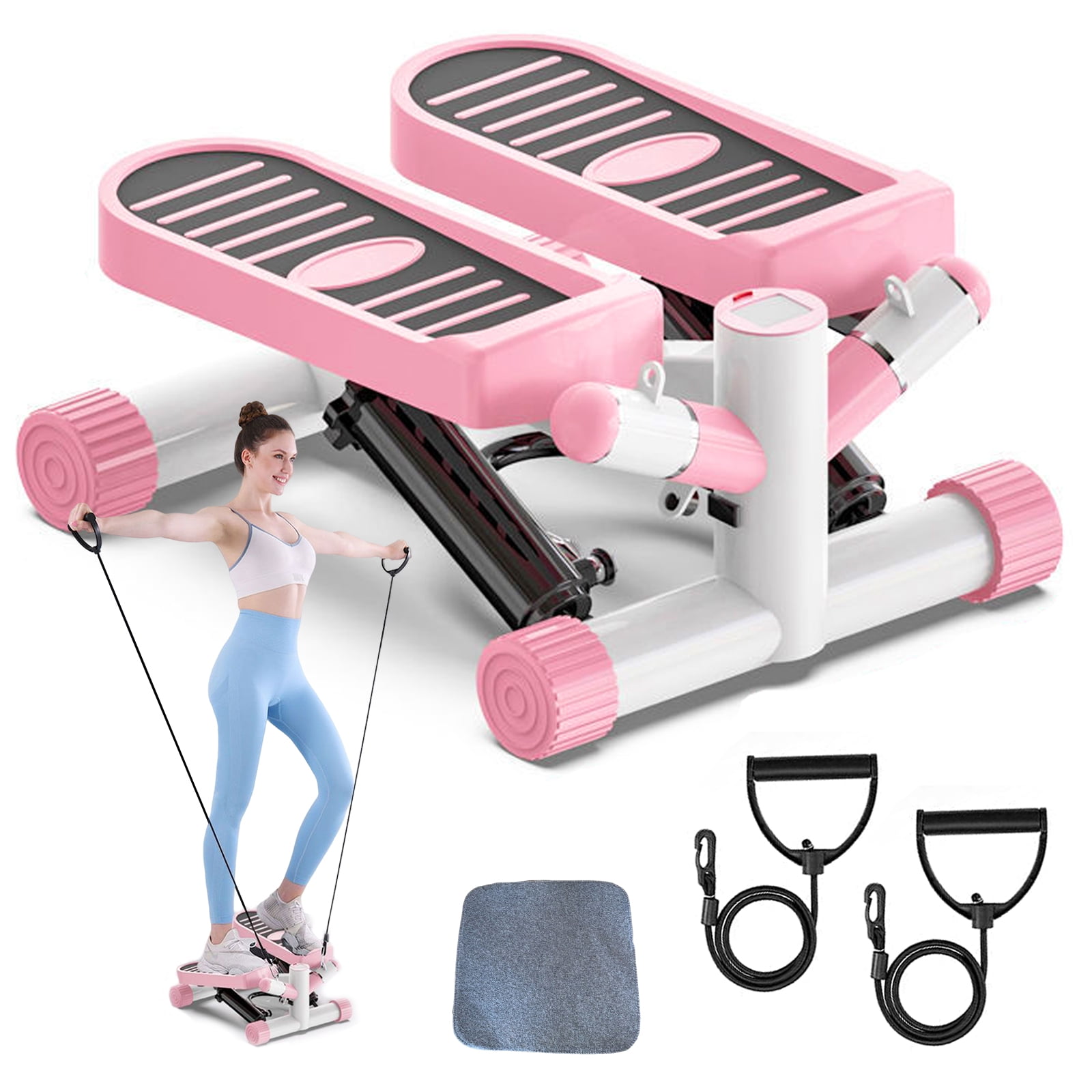 Gloppers Exercise Stepping Fitness Machine Portable Mini Stair Stepper Pink with Resistance Band