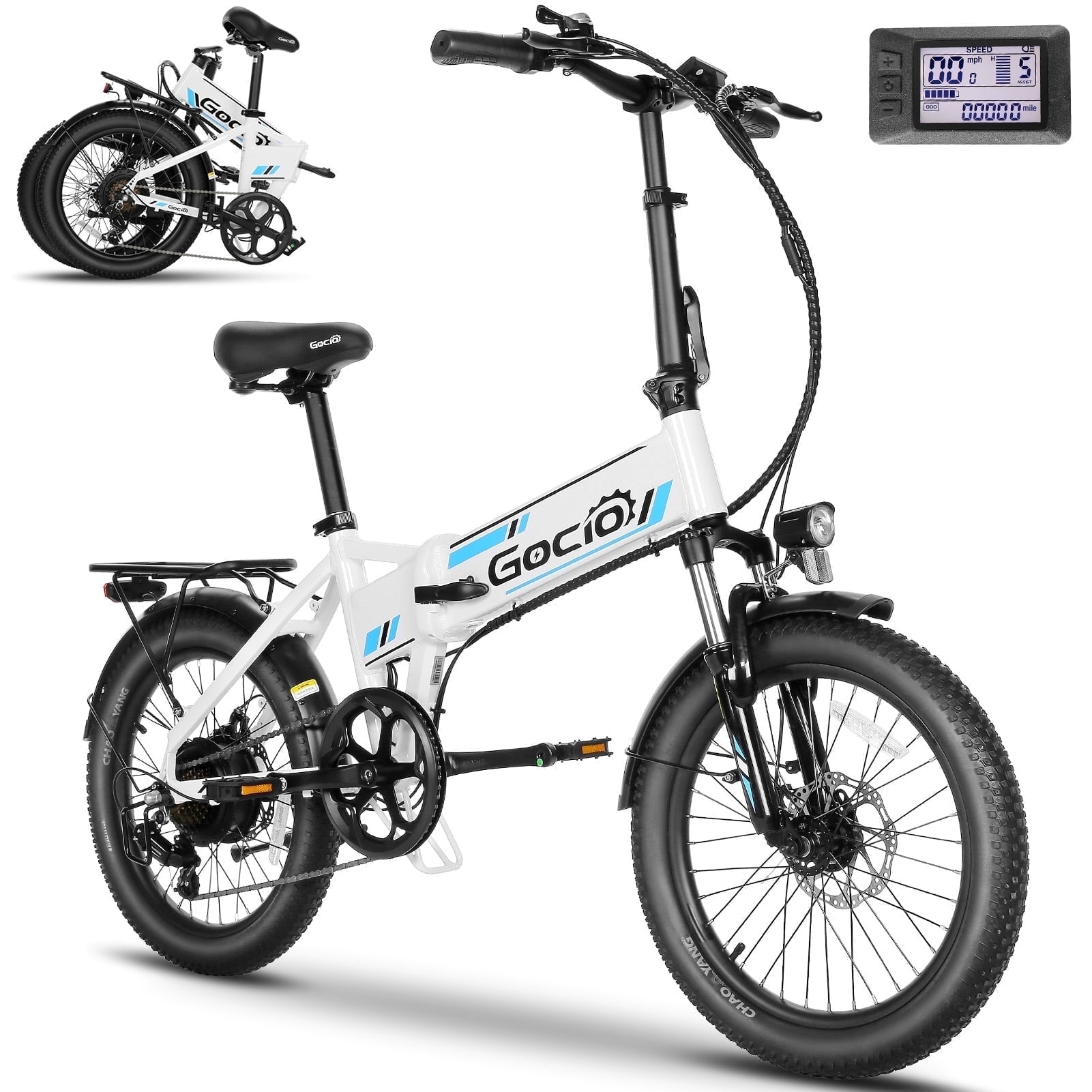 Gocio Foldable Electric Bike for Adults, Peak 750W Electric Mountain Bicycles, 20" * 2.4" Fat Tire Electric Bicycle, 375Wh 48V Removable Lithium-Ion Battery,Urban Commuter Ebike Man Woman UL2849