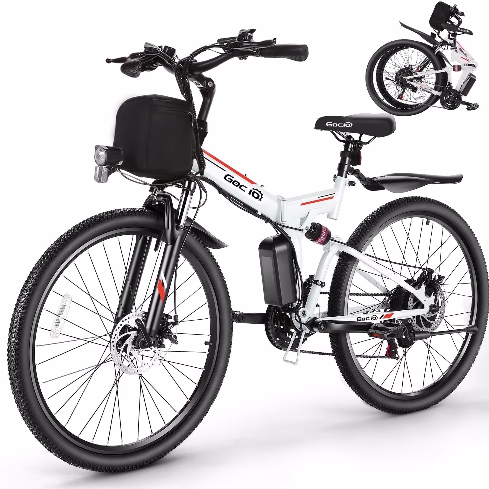 Gocio 26" Foldable Electric Bike for Adults, 750W Peak Motor E-Mountain Bicycles, 48V 7.8Ah (374Wh) Removable Battery, 21-Speed Shimano Gears, UL2849 Certified