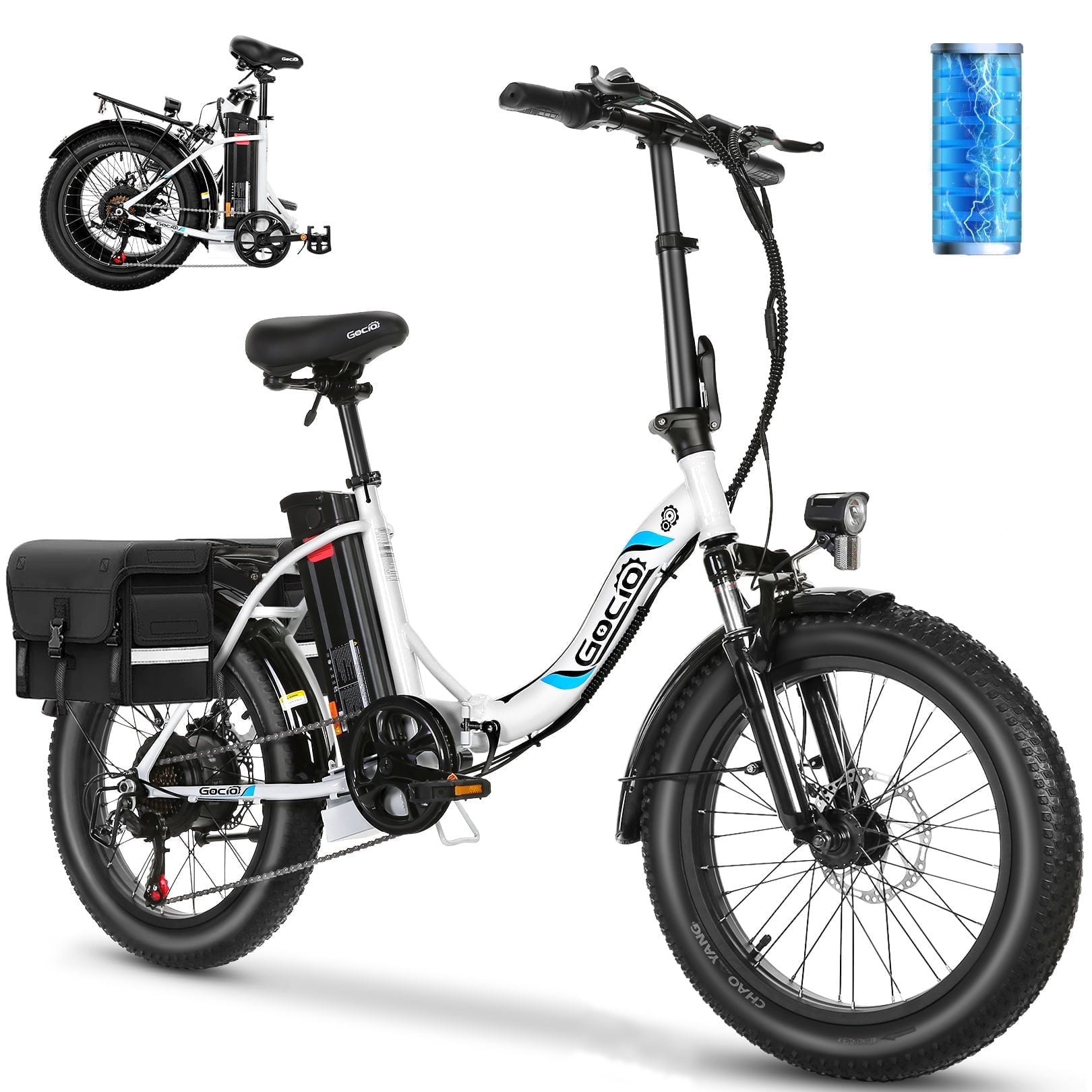 Gocio 20" Foldable Fat Tire Electric Bike for Adults, 750W Peak Motor Electric Bicycle, 48V 10.4Ah (500Wh) Removable Battery, 19.8 MPH, 7-Speed Gears, Commuting Ebike, UL2849 Certified