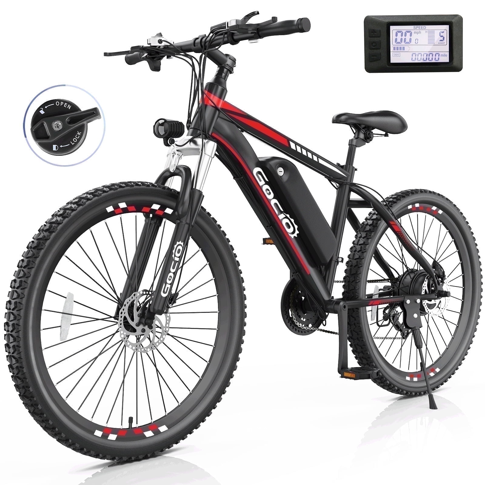 Gocio 500W 26" Electric Bike, 2.1" Electric Mountain Bike for Adults, 499Wh 48V 10.4Ah Battery 19.8MPH 3H Fast Charge Ebike, LCD Display, Lockable Suspension Fork, Shimano 21 Speed UL2849 Certified