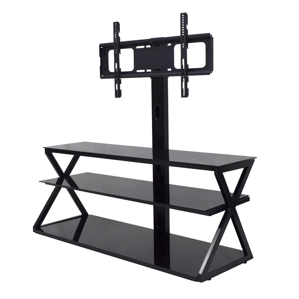 GoDecor Floor TV Stand Swivel Mount Glass Shelf for 32 - 65 inch Screen TVs