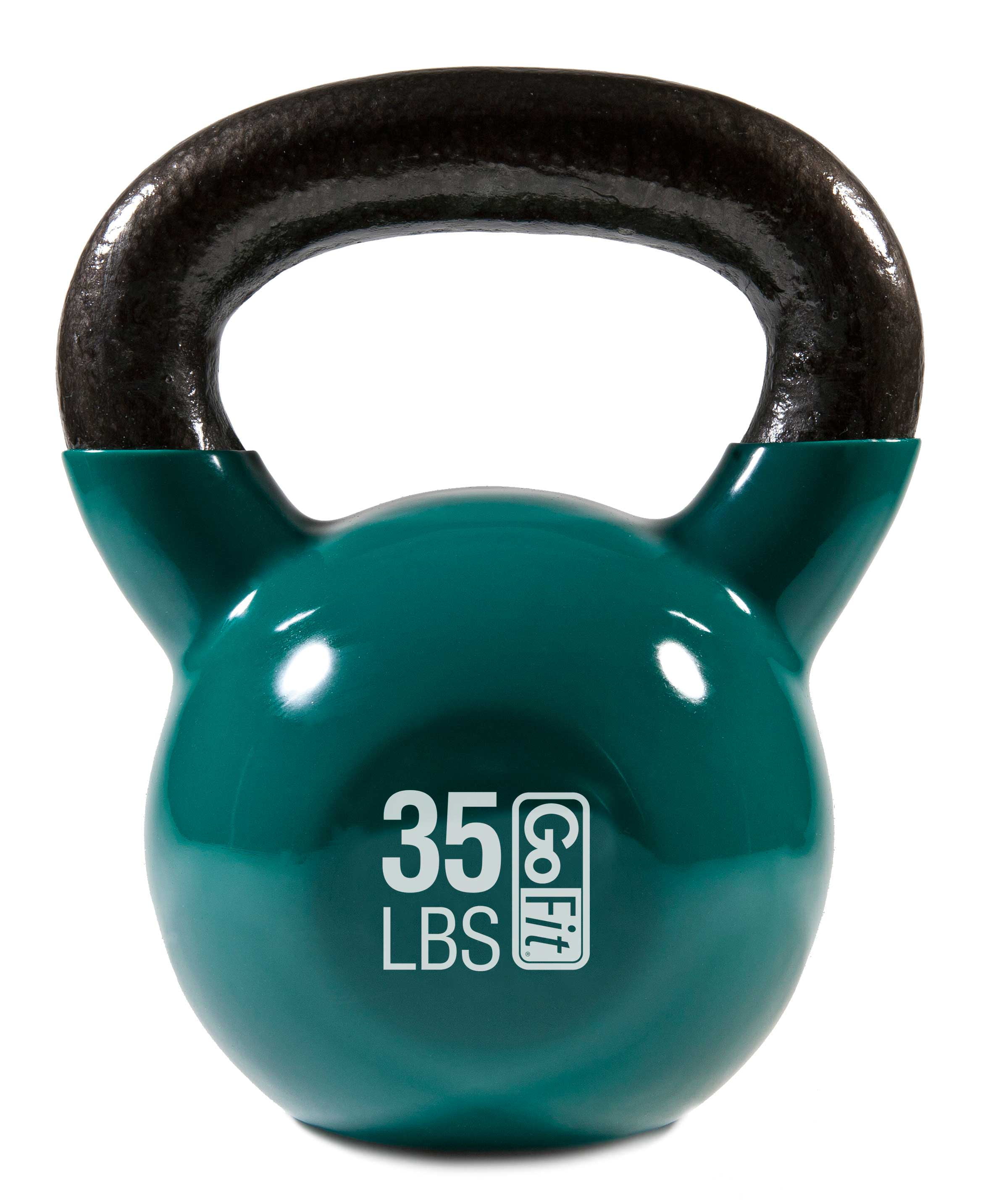 GoFit Classic Vinyl Coated Kettlebell with DVD and Training Manual 35lb - Green