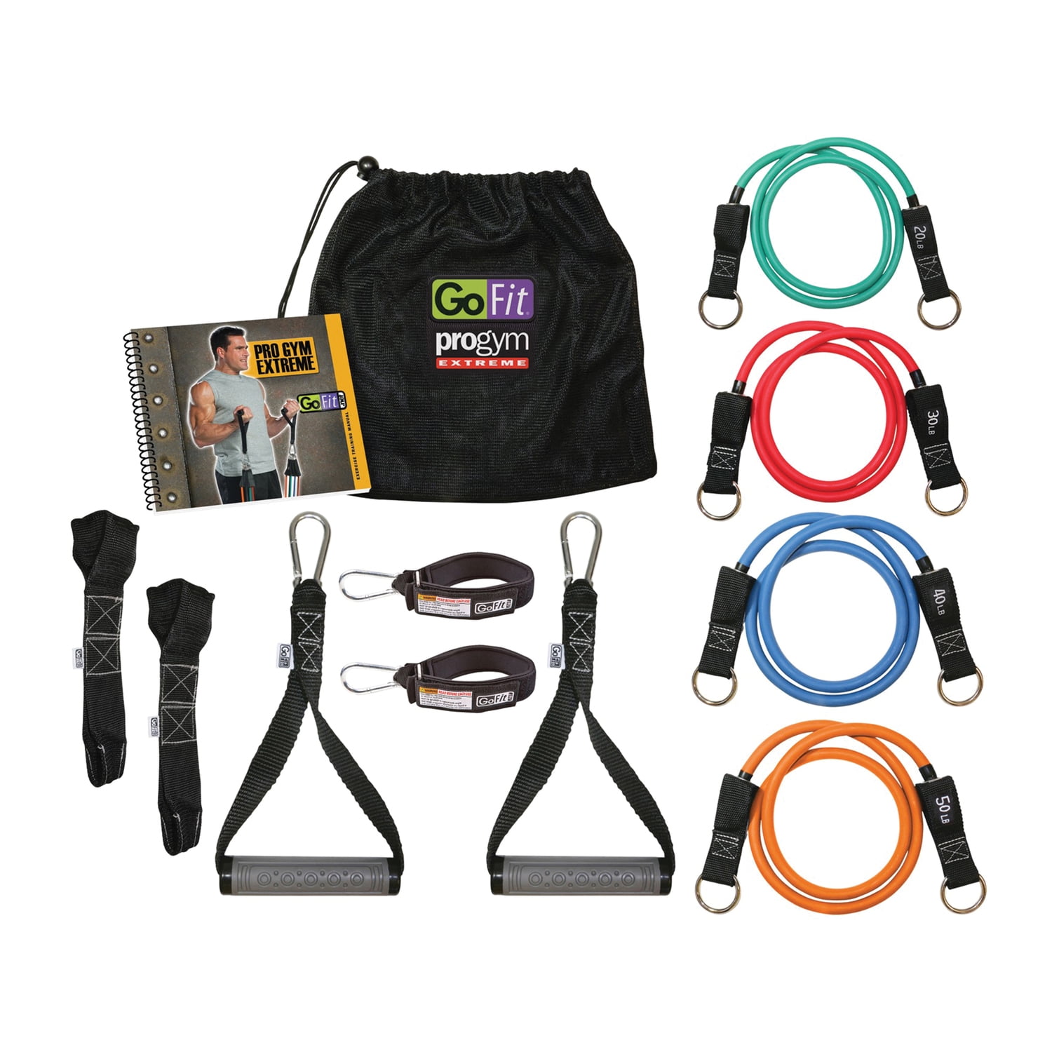 GoFit ProGym Extreme Resistance Band Kit with 4 Tubes, Handles, Straps and Bag