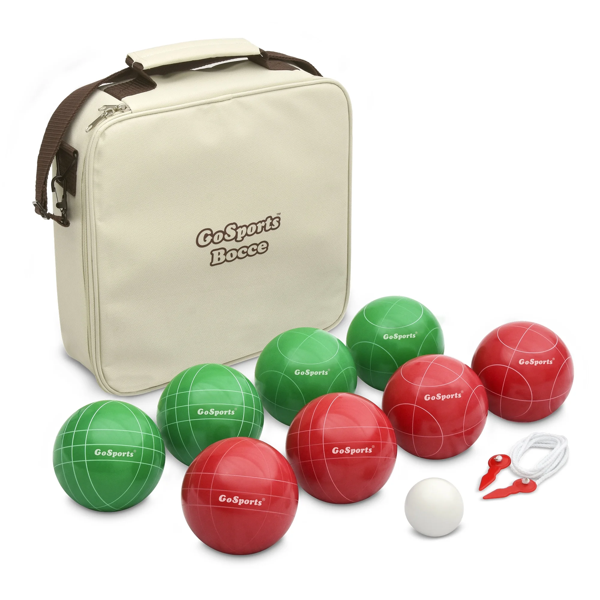 GoSports 100mm Regulation Bocce Set with 8 Balls, Pallino, Case and Measuring Rope