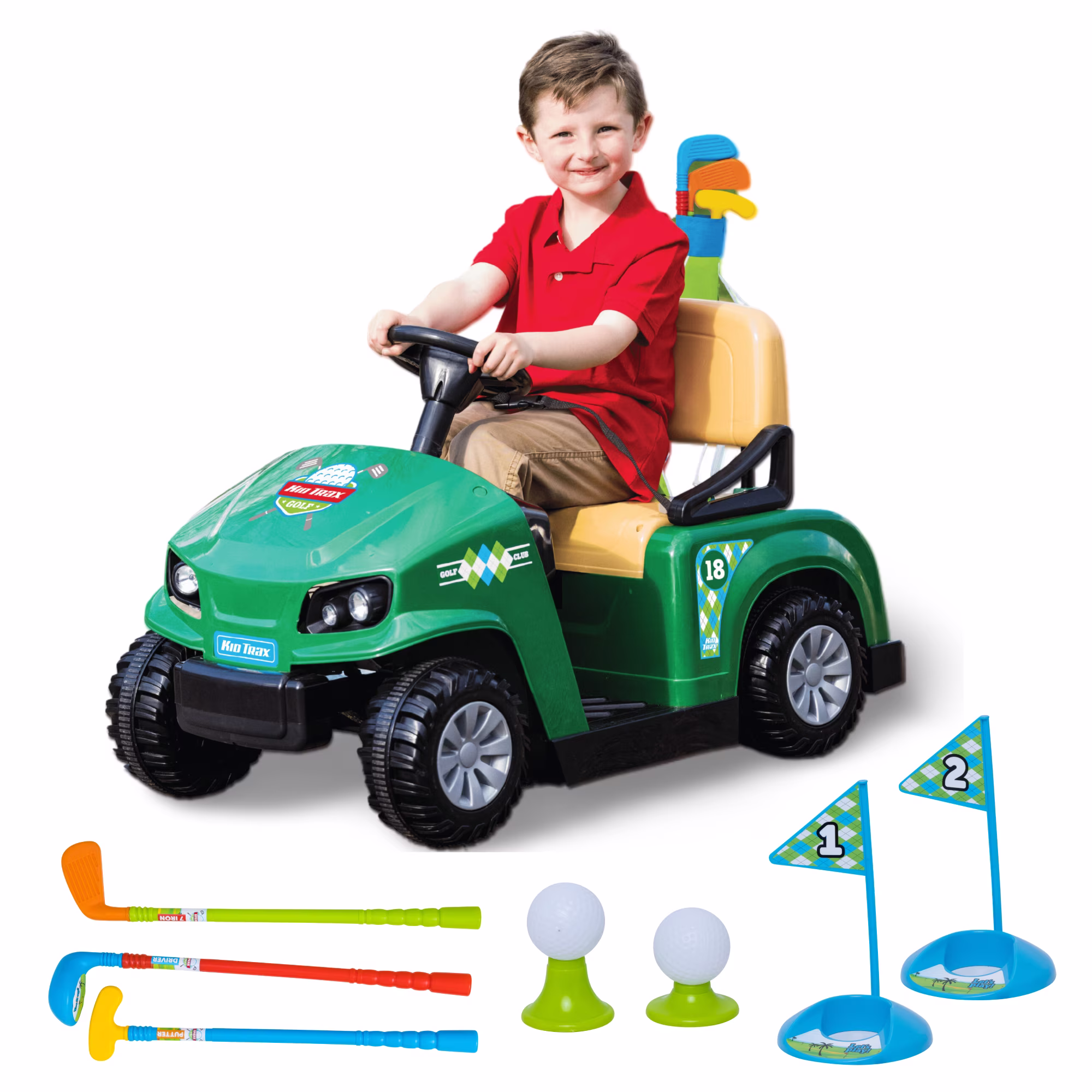Flybar Golf Cart 6V Ride-On for Kids, Includes Golf Clubs and Balls