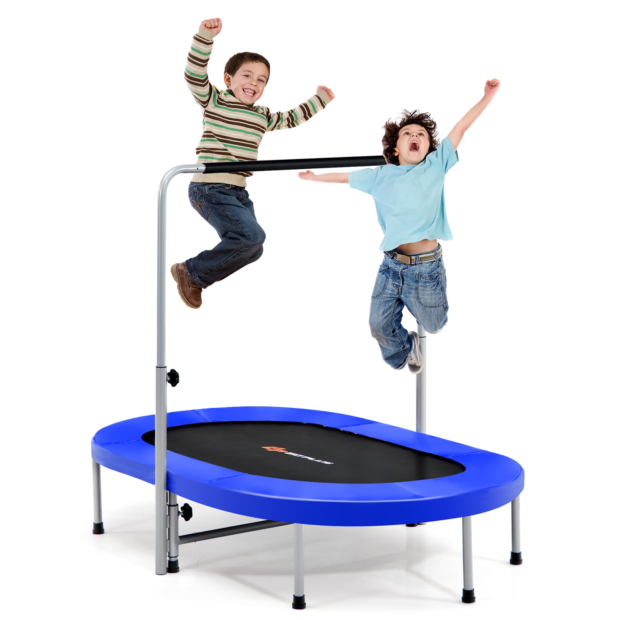 Goplus Adjustable Handrail Foldable Trampoline, Blue, 59.50" x 35.50" x 52.00"