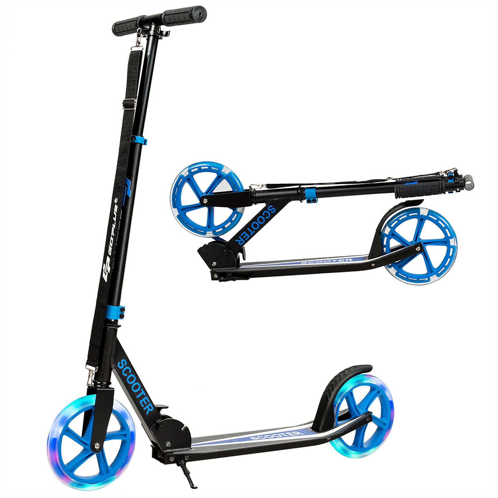 Goplus Folding Sports Kick Scooter w/LED Wheels for Kids Teens Blue
