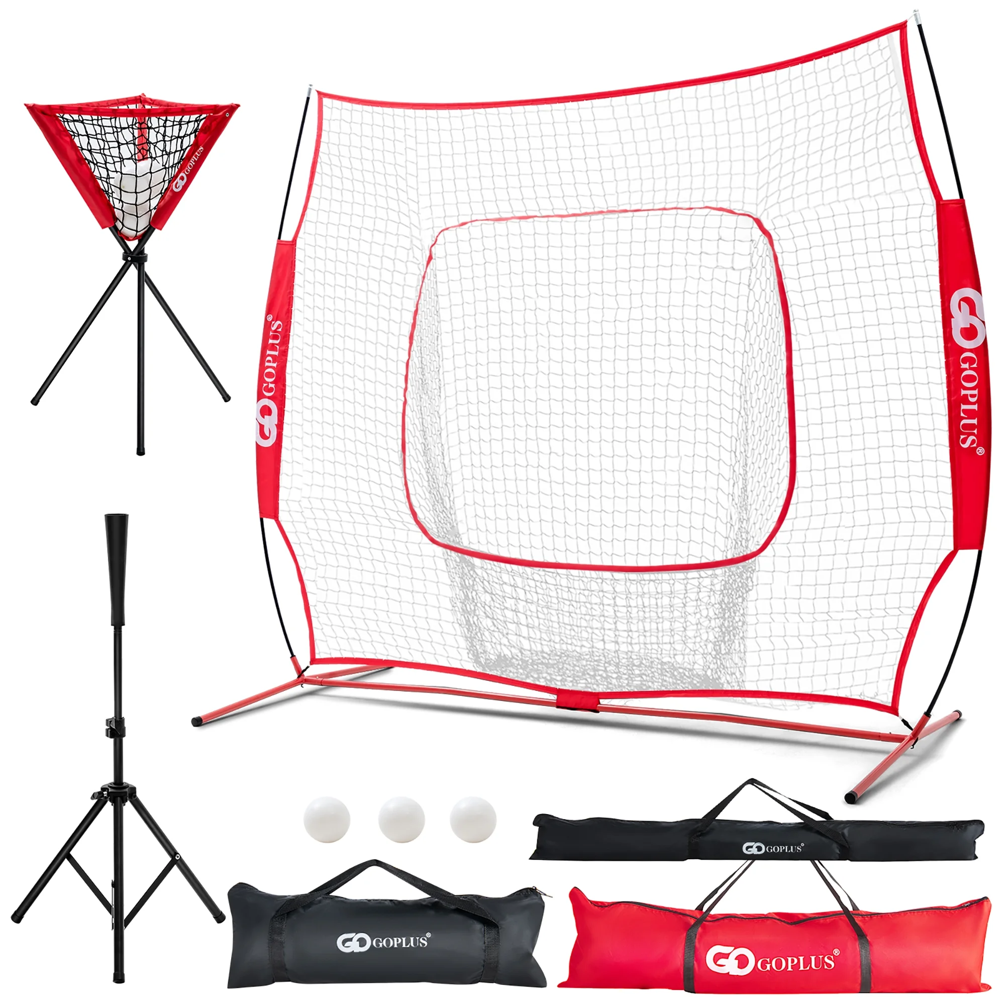 Goplus 8' x 7' Baseball Softball Practice Net for Hitting Pitching Batting Red