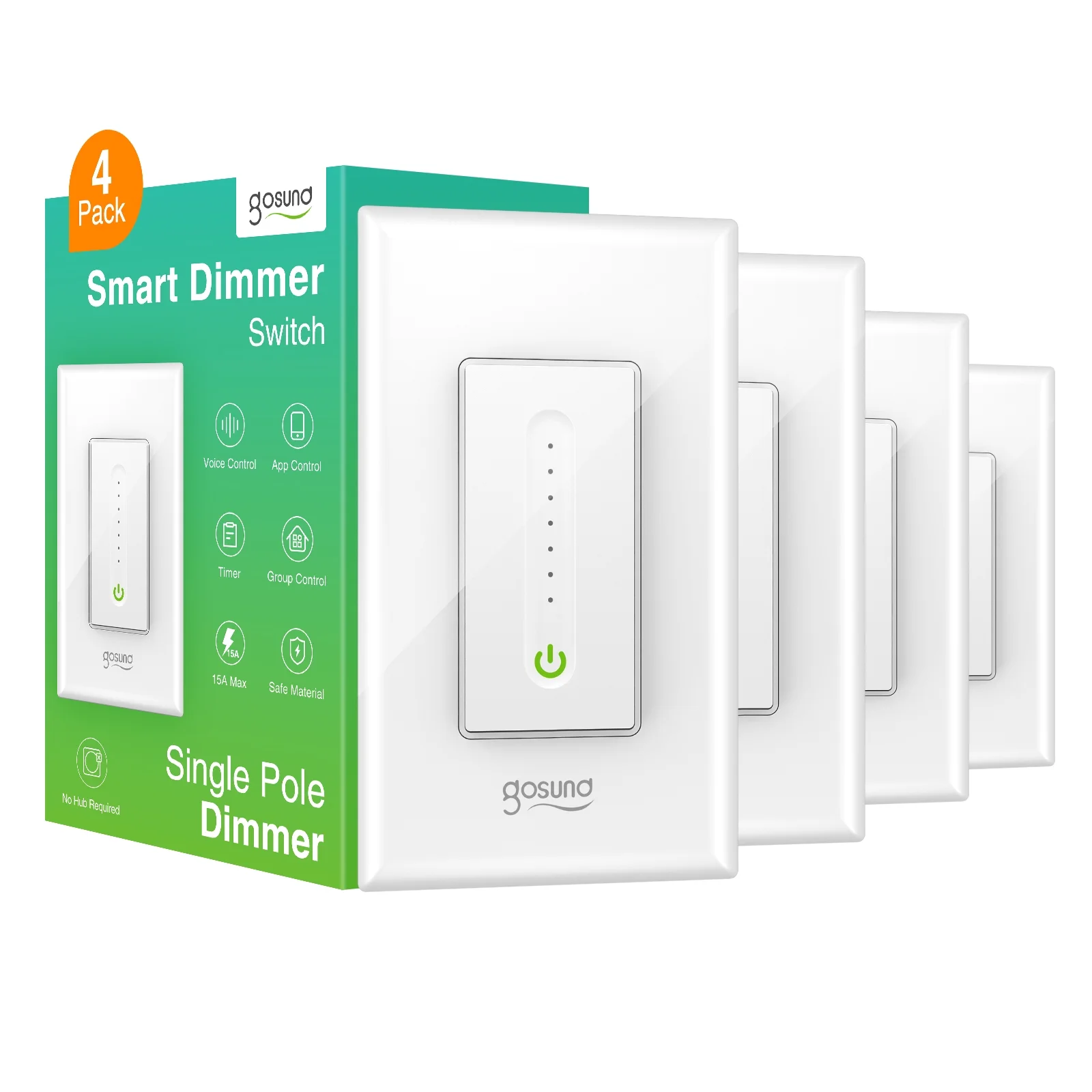 Gosund Smart Dimmer Switch, Single Pole, No Hub Required, Works with Alexa Google Home, 4 Pack