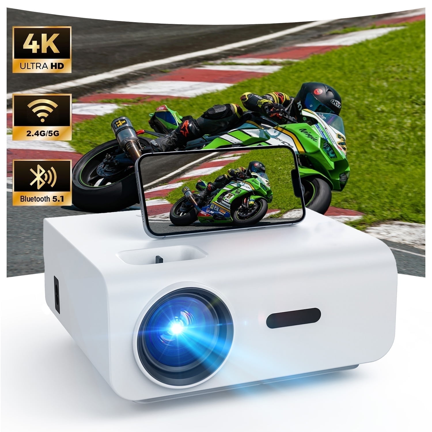 Groview 1080P Mini Projector with 5G WiFi and Bluetooth, 240 ANSI, Support 4K, Compatible with Soundbar, 100" Screen Included