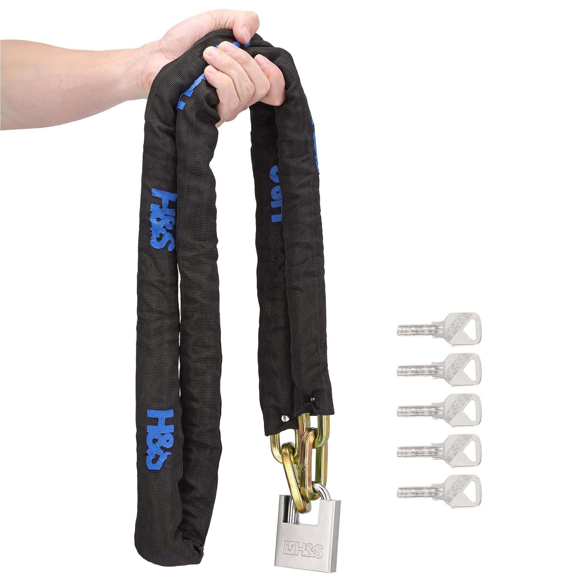 H&S Bike Chain Lock - High Security Electric Scooter Lock - 0.4" x 6.6 ft (10mm x 2m) - Bike Lock with Key - Motorbike, Motorcycle, Bicycle Lock - Bike Locks Heavy Duty Anti Theft