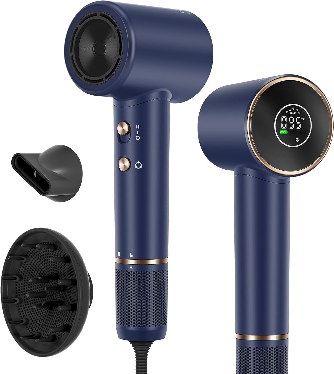 Hair Dryer, 110, 000 RPM Air-Sonic High-Speed Blow Dryer for Fast Drying, Cool/Care/Dry Mode Display & 200 Million Negative Ionic, PARWIN PRO BEAUTY 1875W Hair Dryer with Diffuser, Prussian Blue