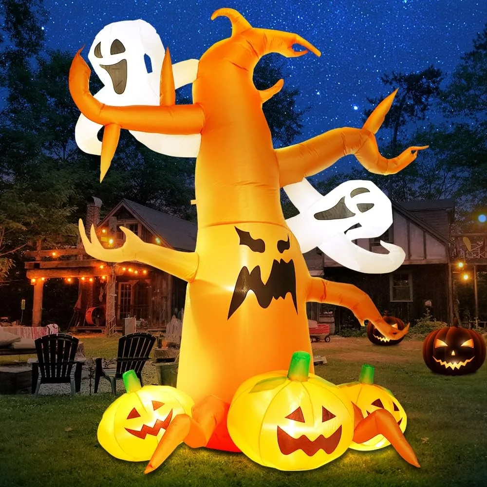 Halloween Inflatable Outdoor Decorations, 8Ft Blow up Spooky Dead Tree Decor Build-in LEDs, Yard Lawn Garden Festivals